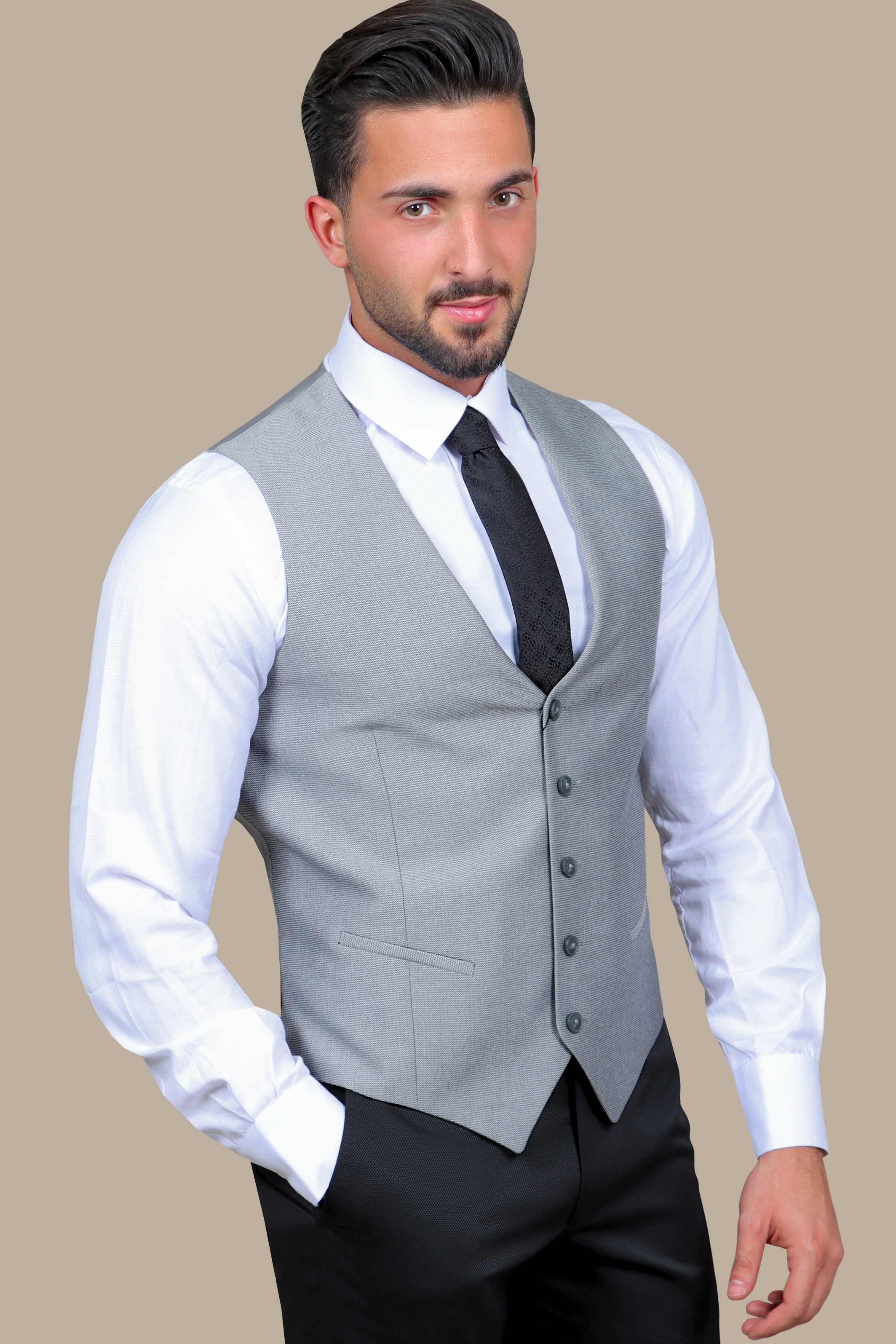 Structured Grey V-Neck Vest: Timeless Elegance