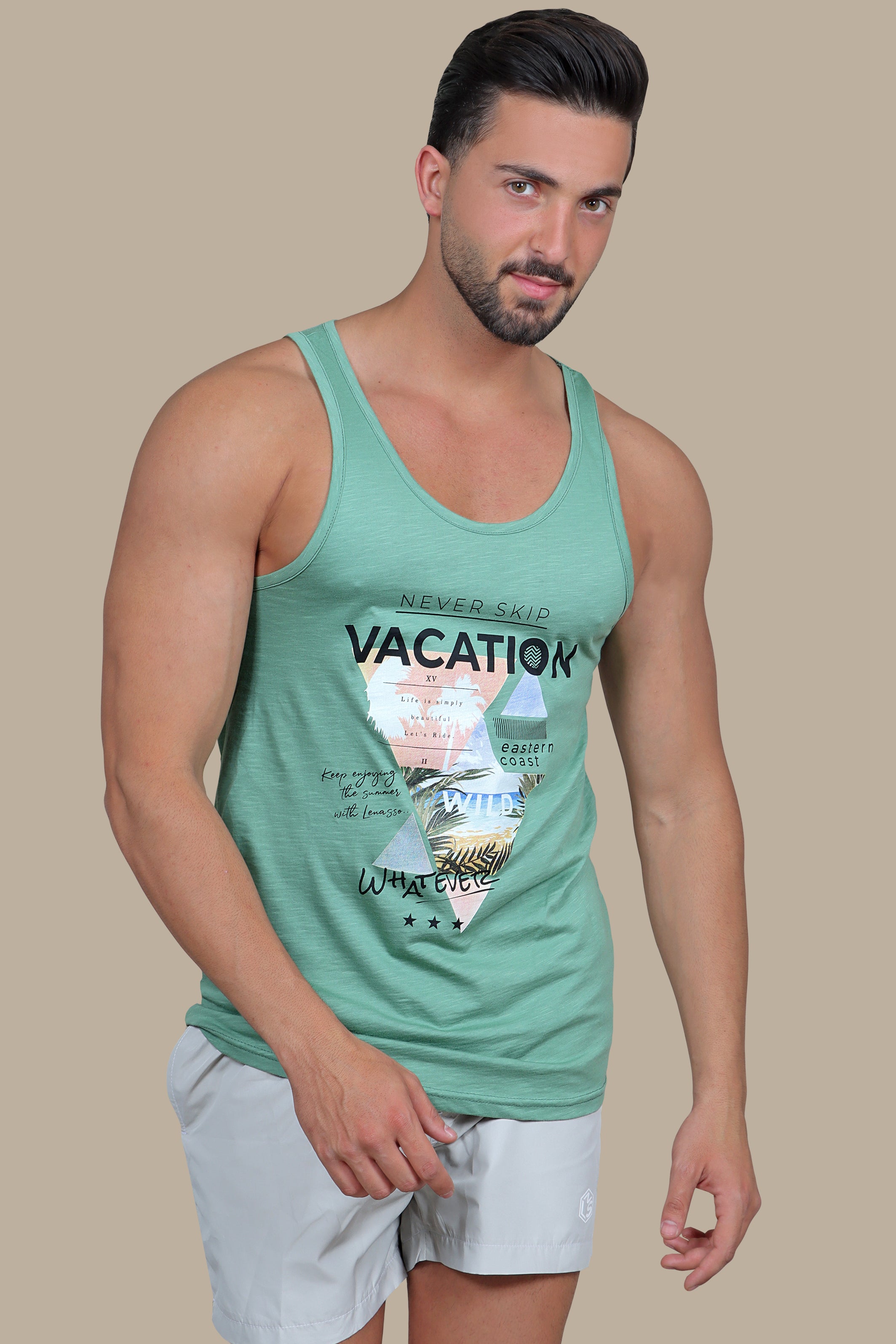 Green Oasis: Sleeveless Vacation Shirt