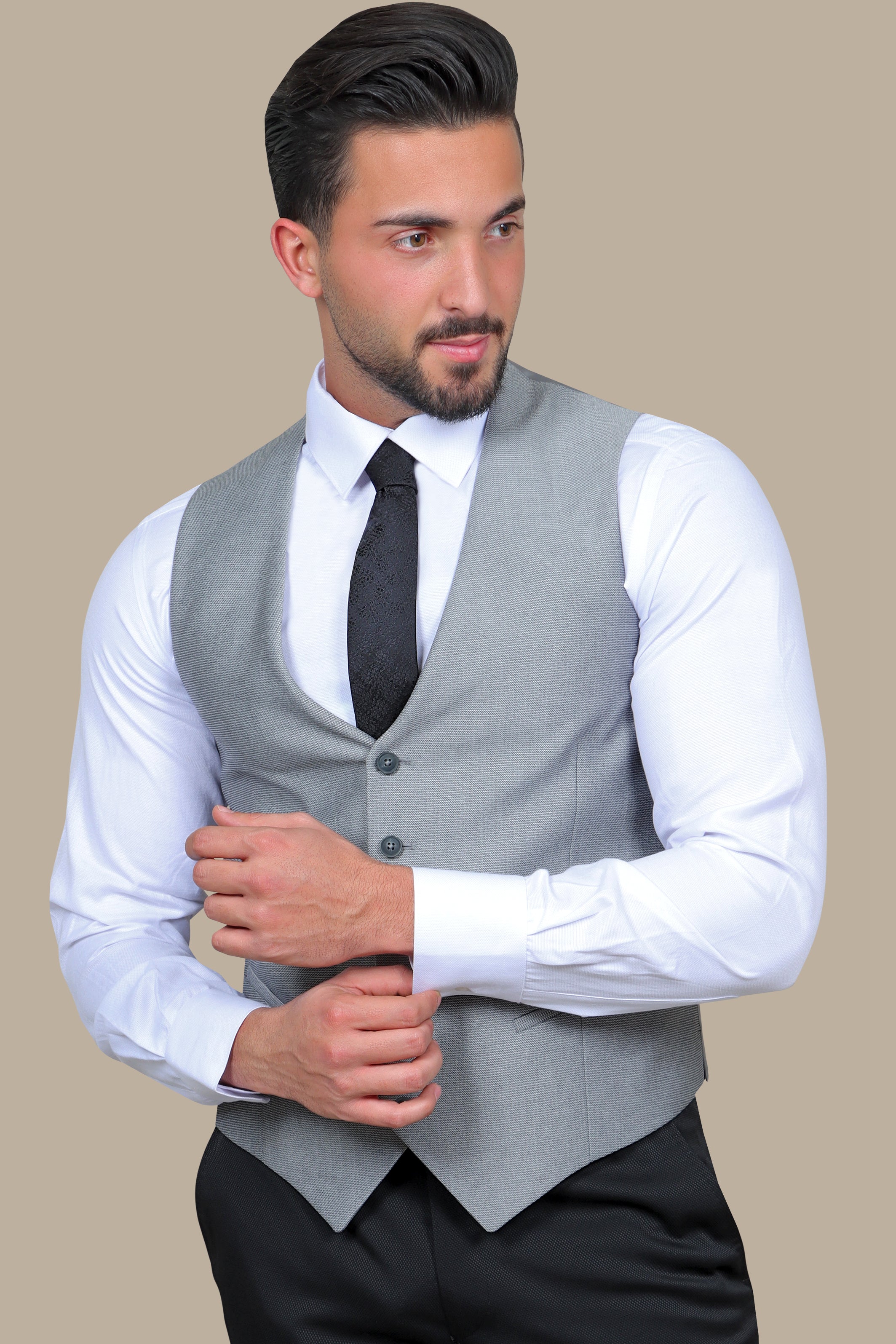 Structured Grey V-Neck Vest: Timeless Elegance