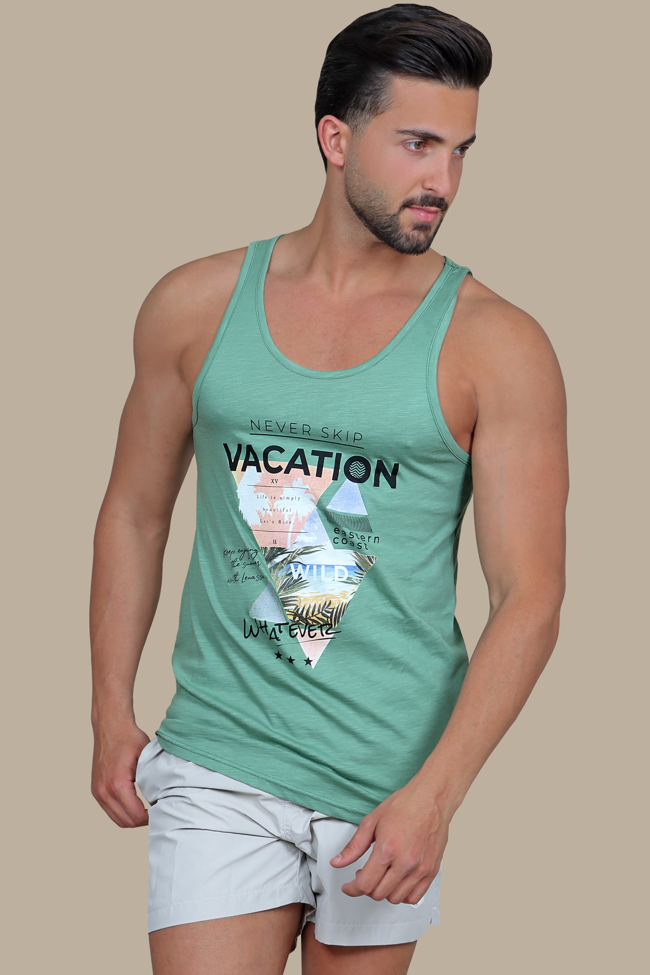 Green Oasis: Sleeveless Vacation Shirt