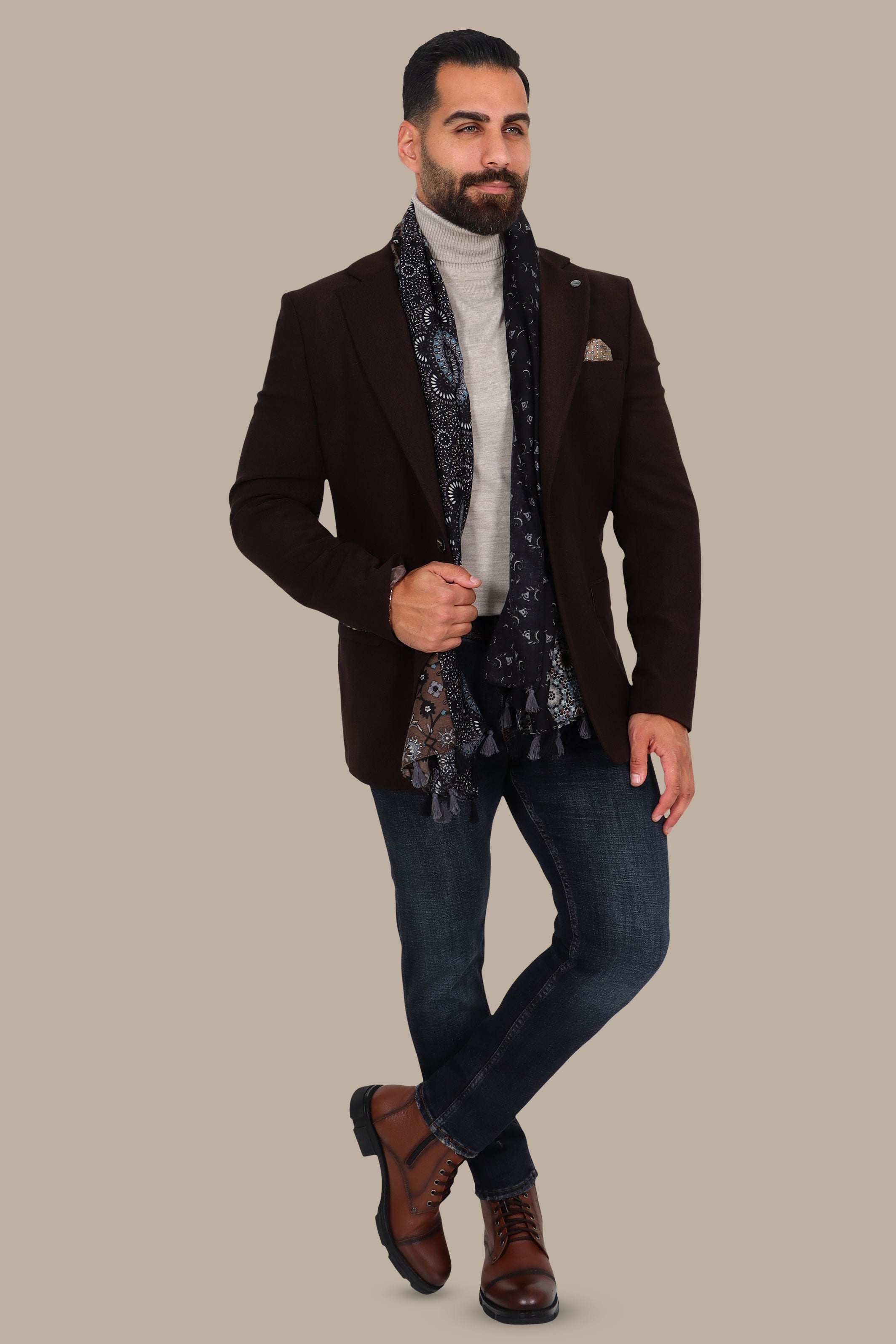 Brown Slim Corduroy Blazer with Notch Lapel