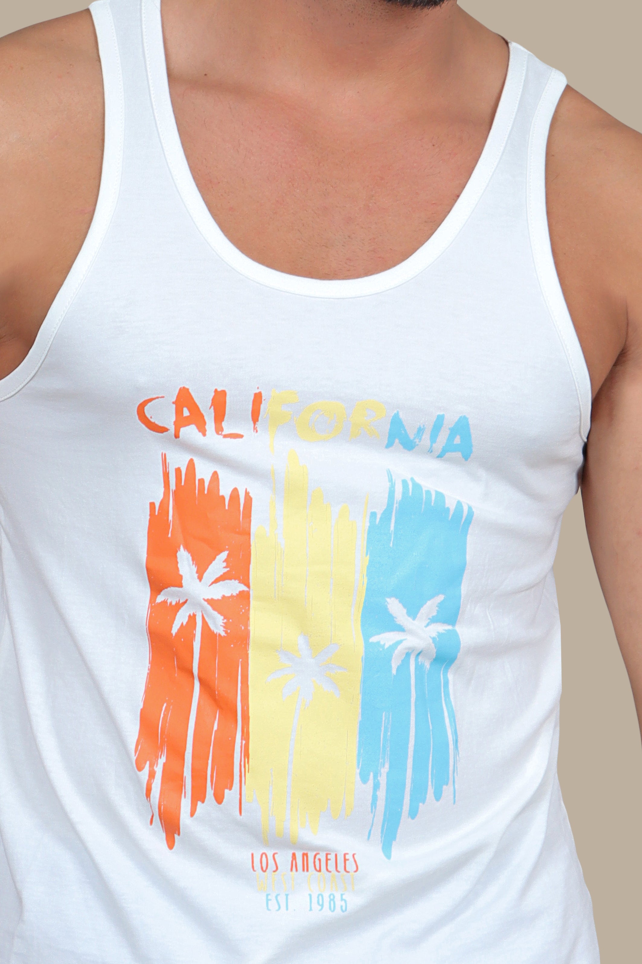 Three Palms Paradise: White Sleeveless Shirt