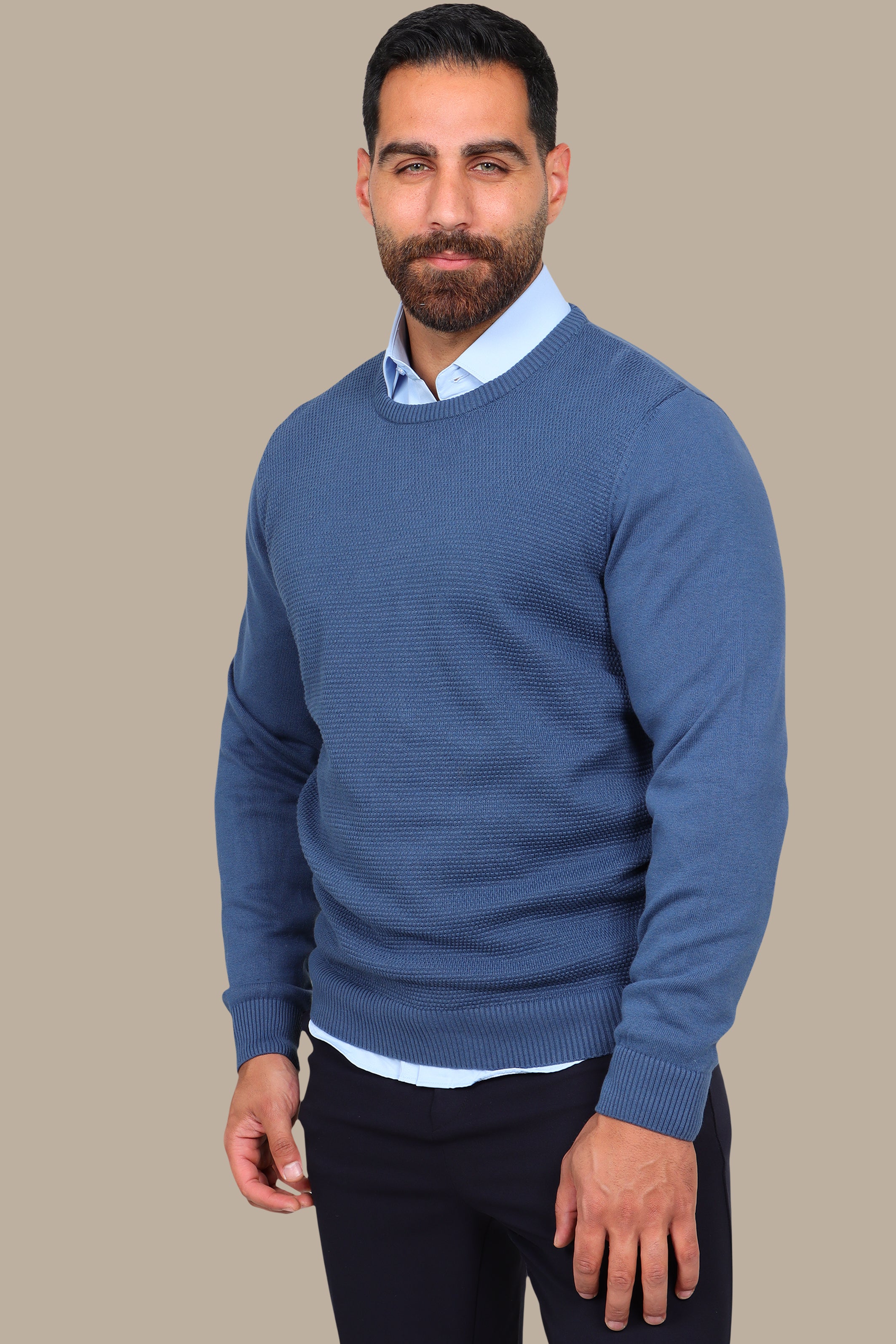 Blue Round Neck Sweater with Bee Print