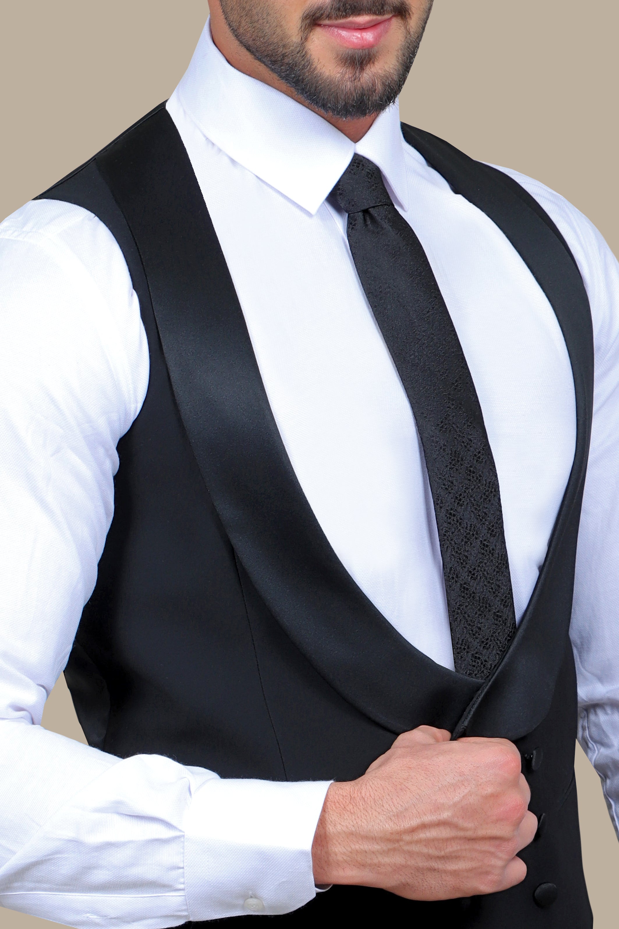 Black Elegance: Double-Breasted Vest with Collar Detail