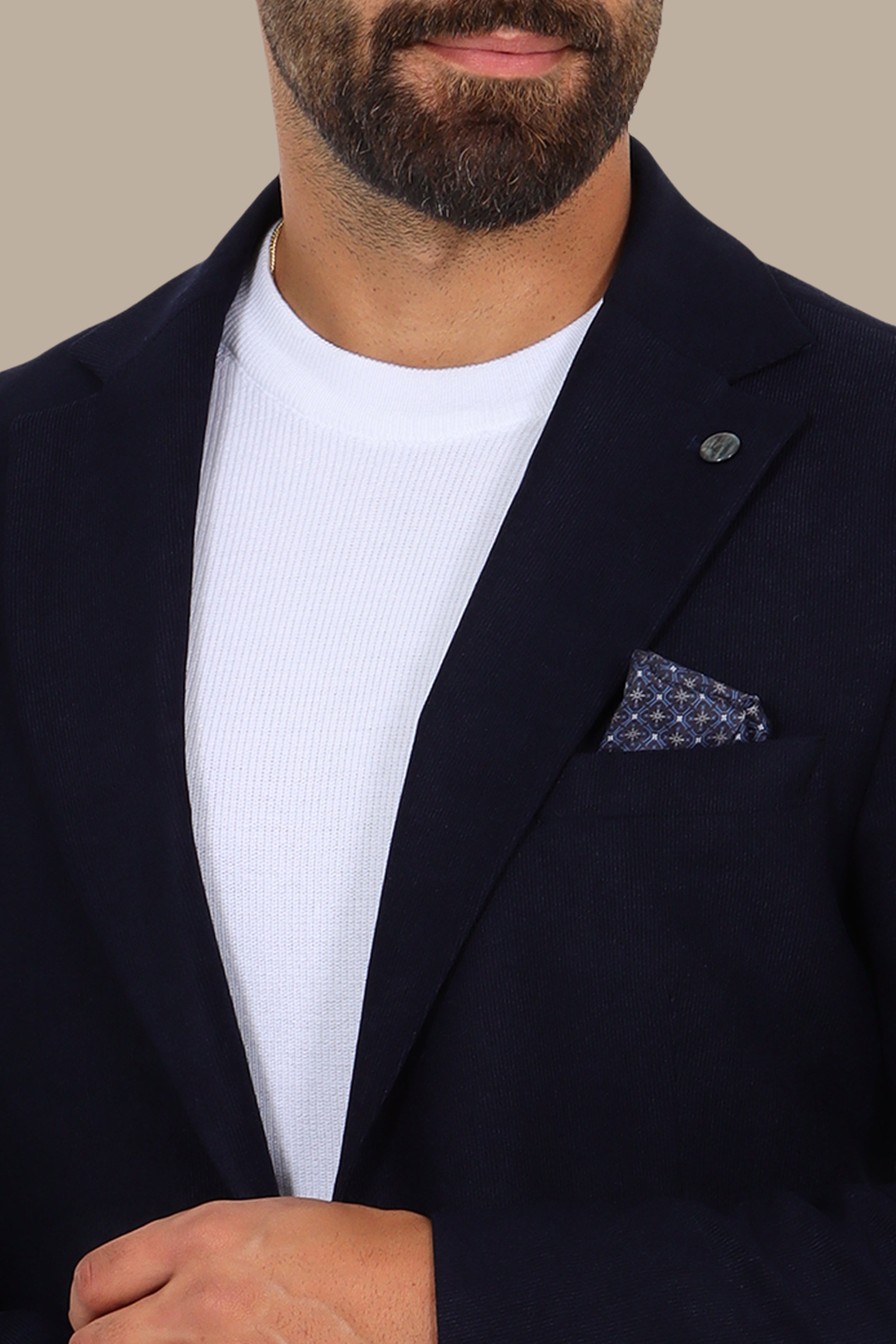 Slim Corduroy Blazer with Notch Lapel in Navy