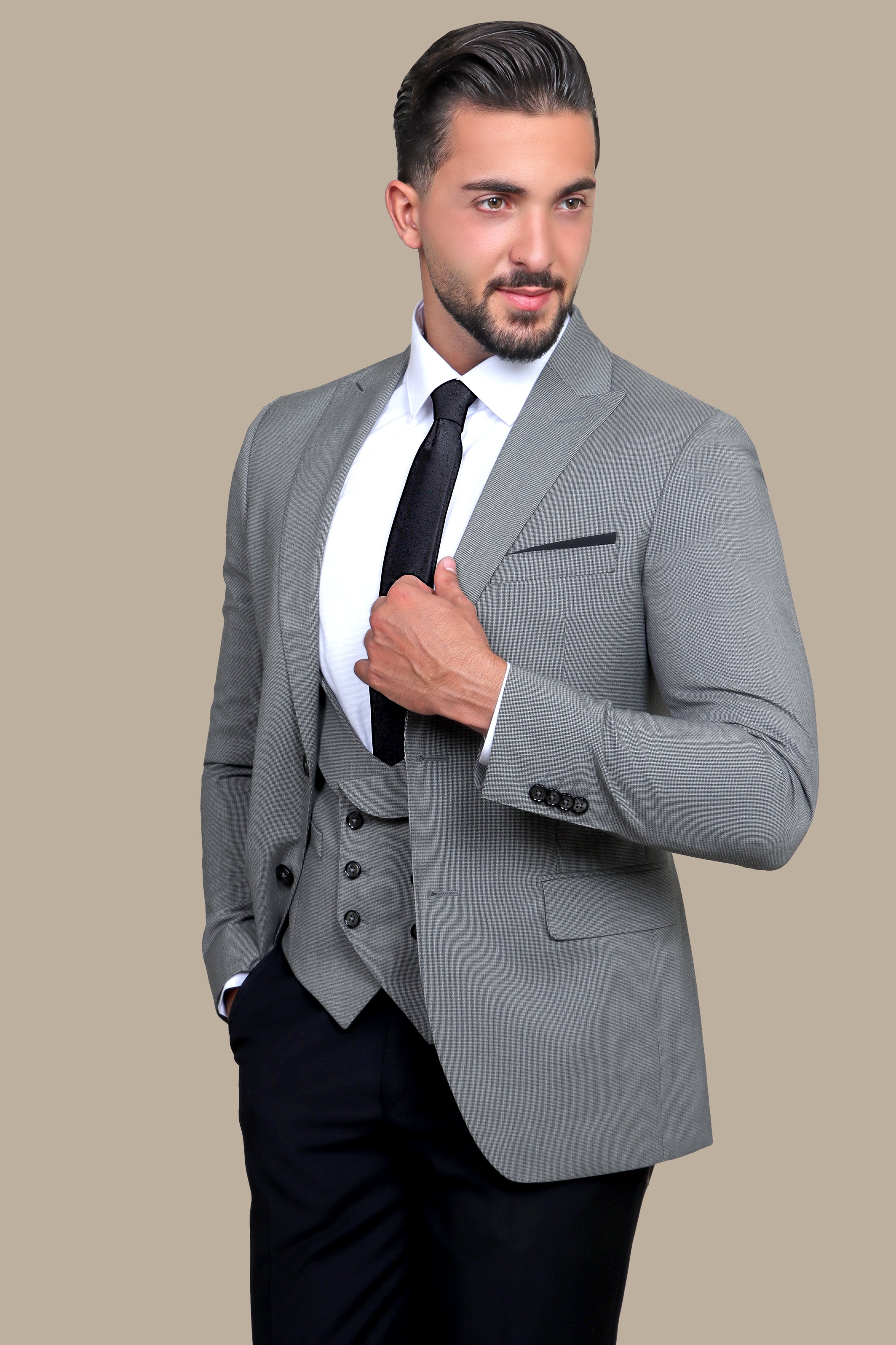 Peak Black 3-Piece Suit: Pants + Vest