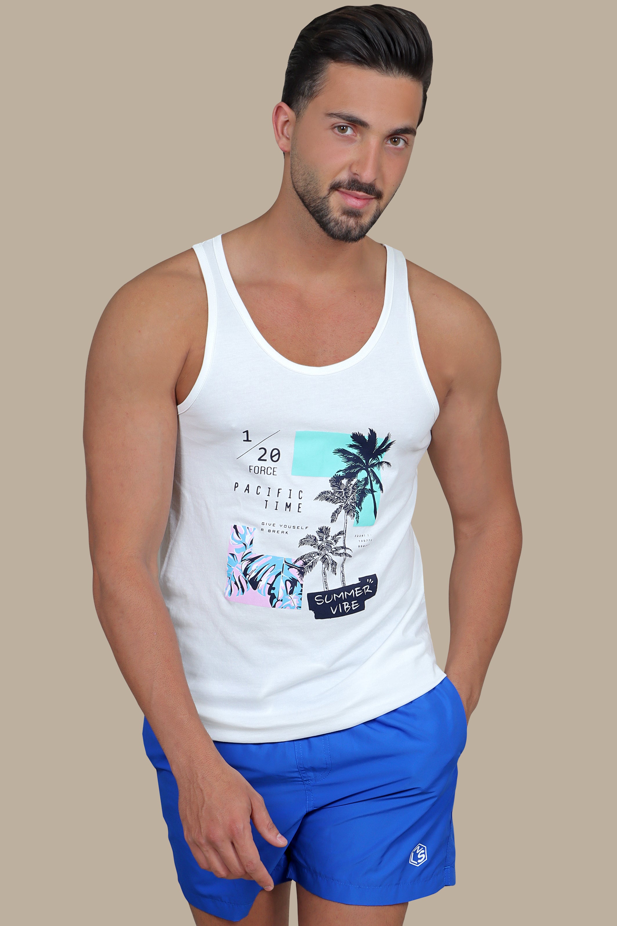 Pure Summer: White Sleeveless Vibes Shirt