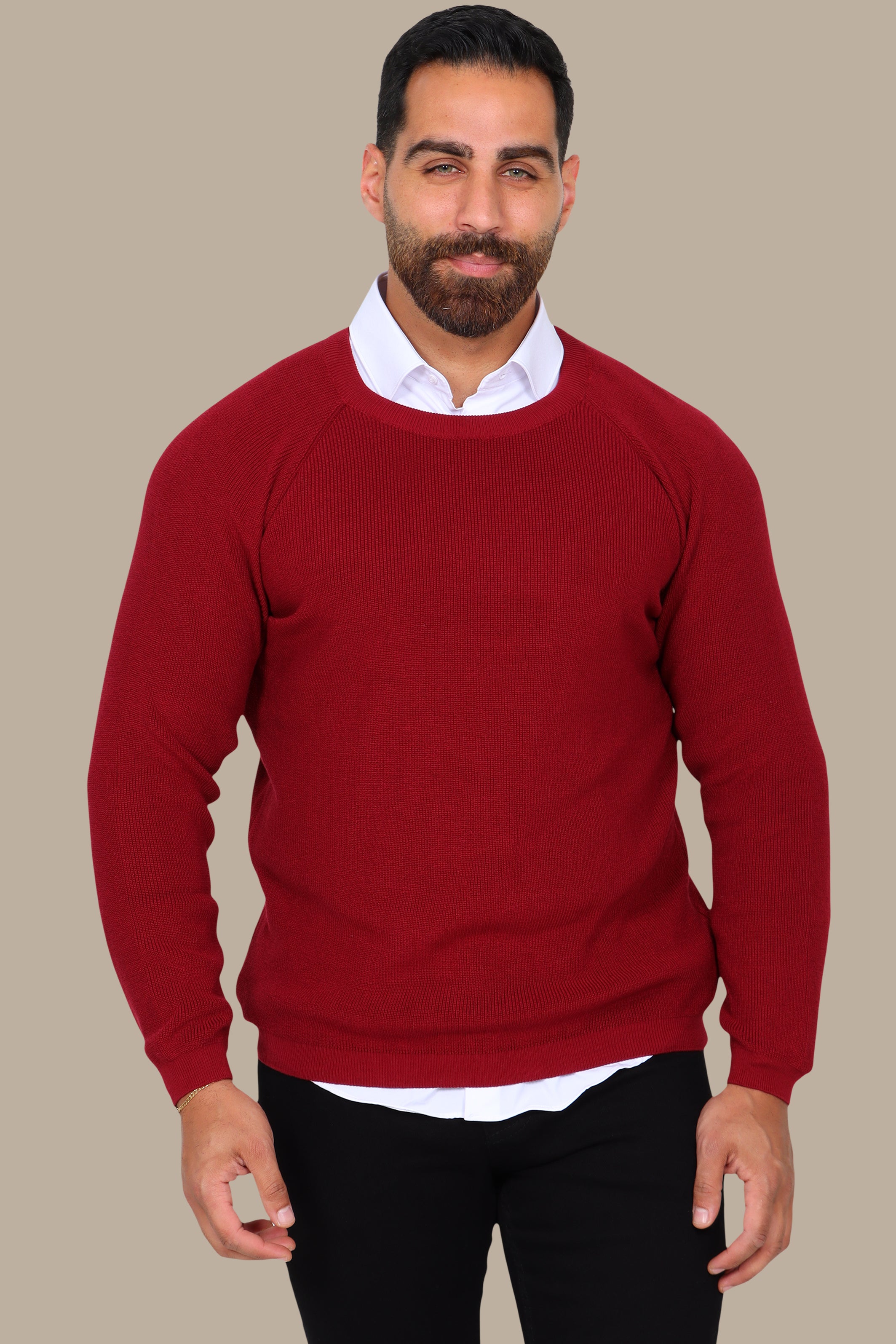 Bordeaux Round Neck Sweater with Shoulder Cup