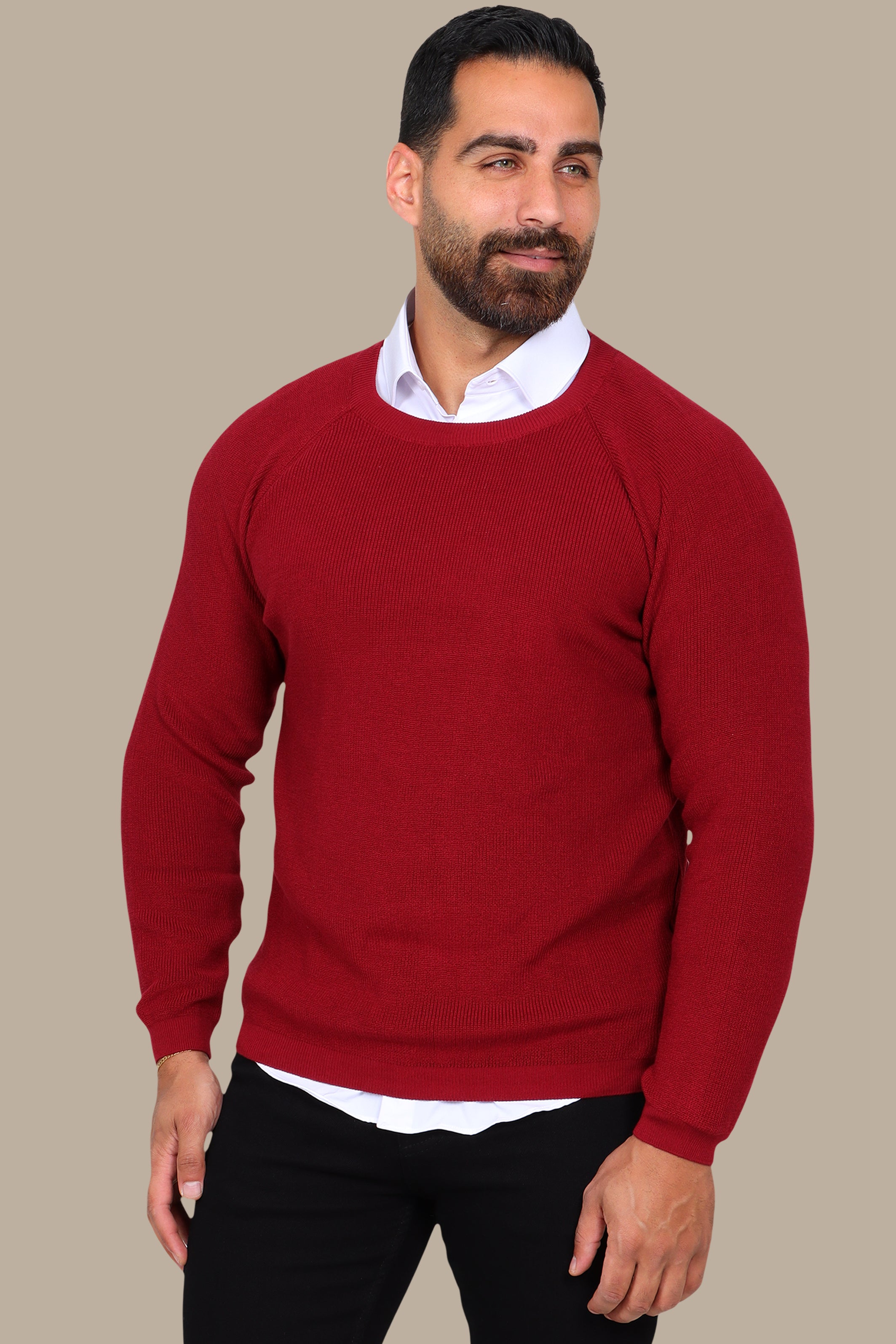 Bordeaux Round Neck Sweater with Shoulder Cup