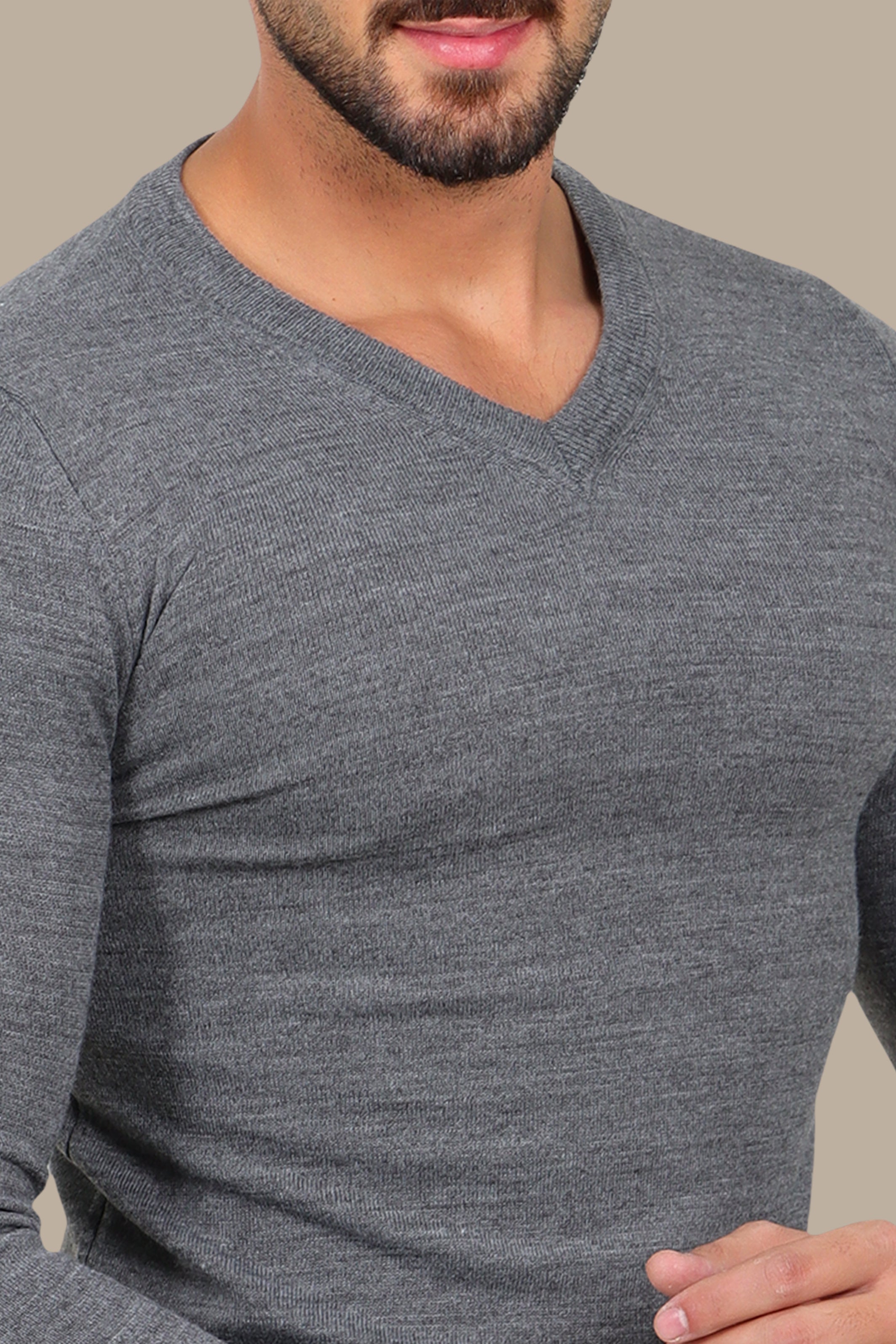 V Neck Sweater Basic Grey