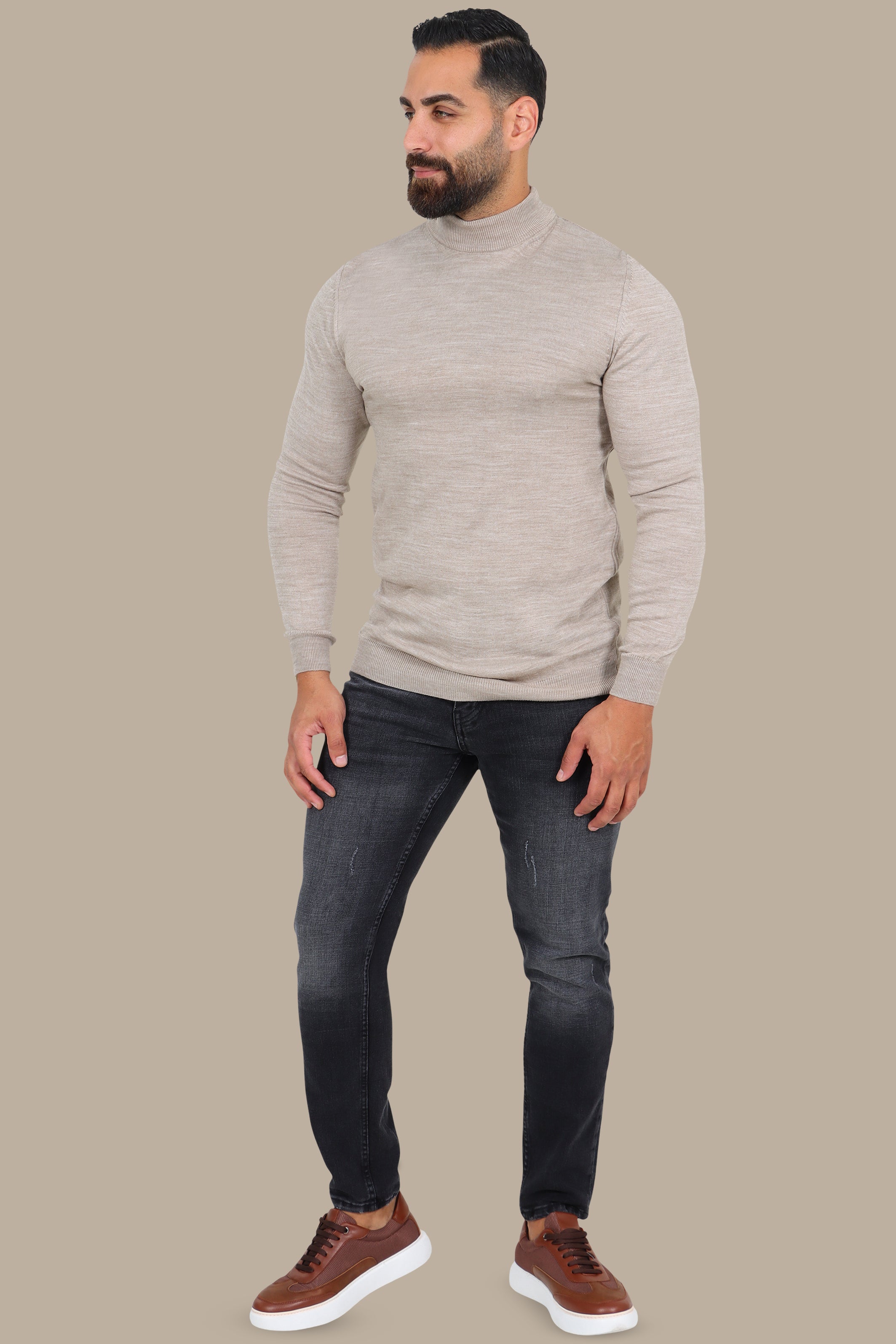 Beige High Neck Sweater