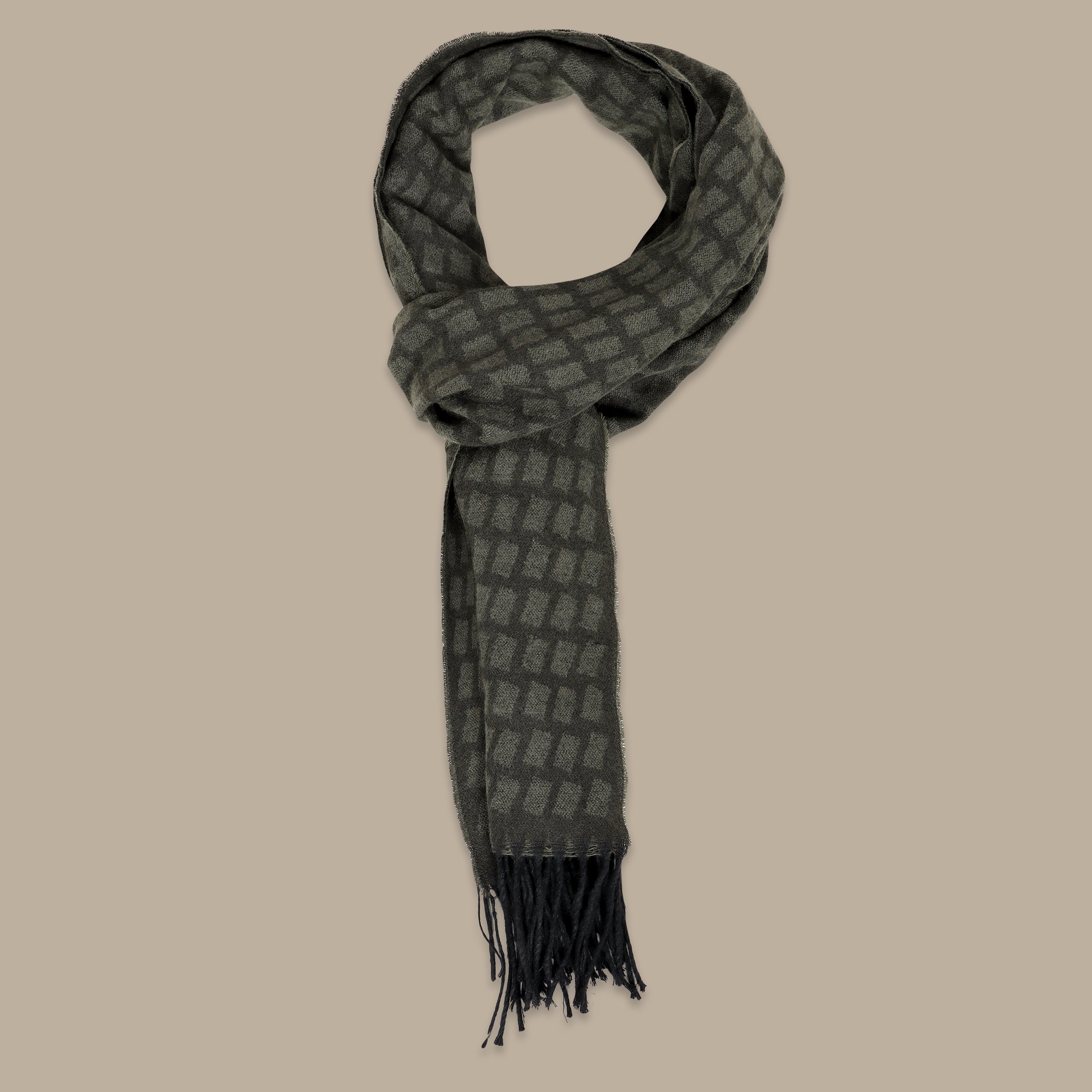 Khaki Scarf with Square Design