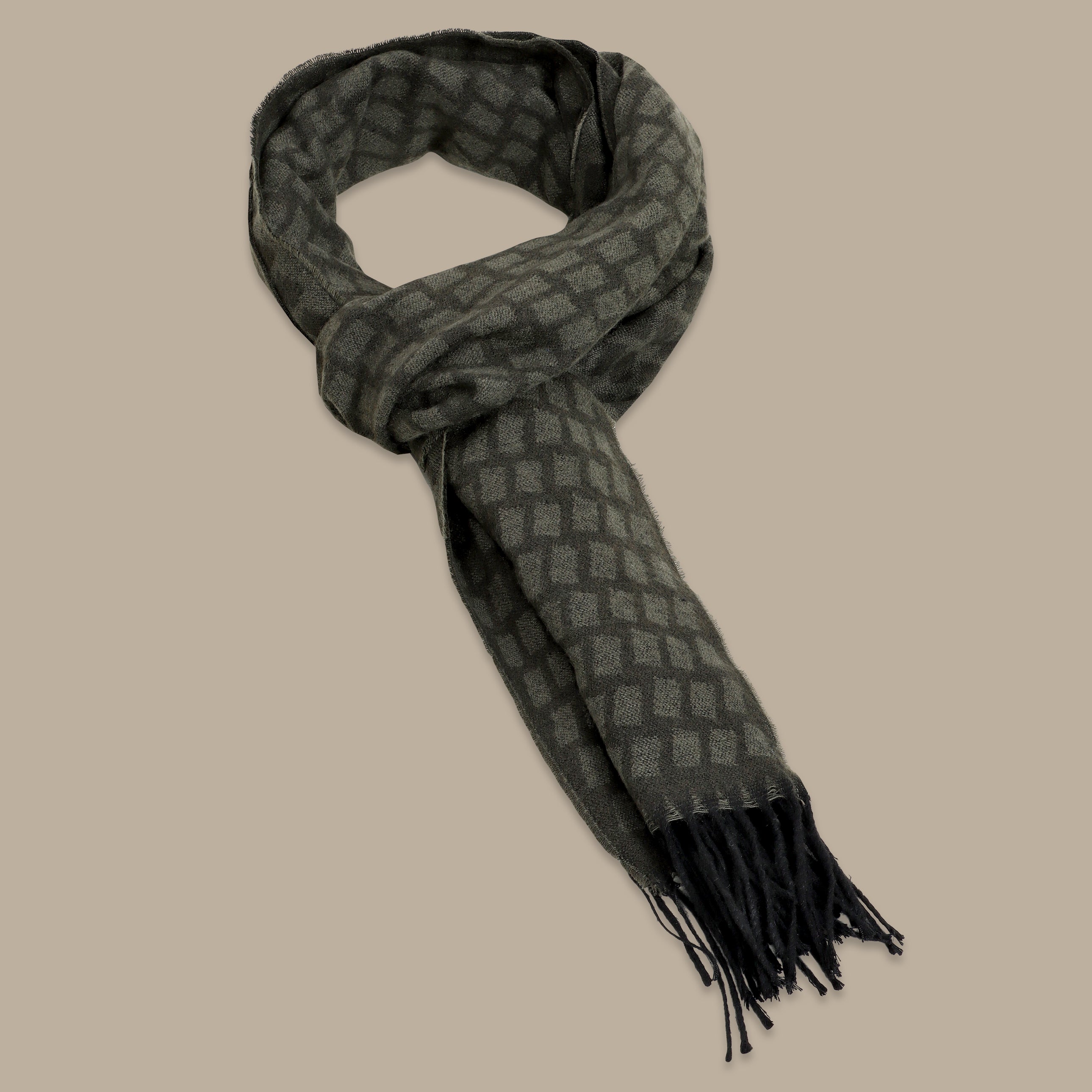 Khaki Scarf with Square Design