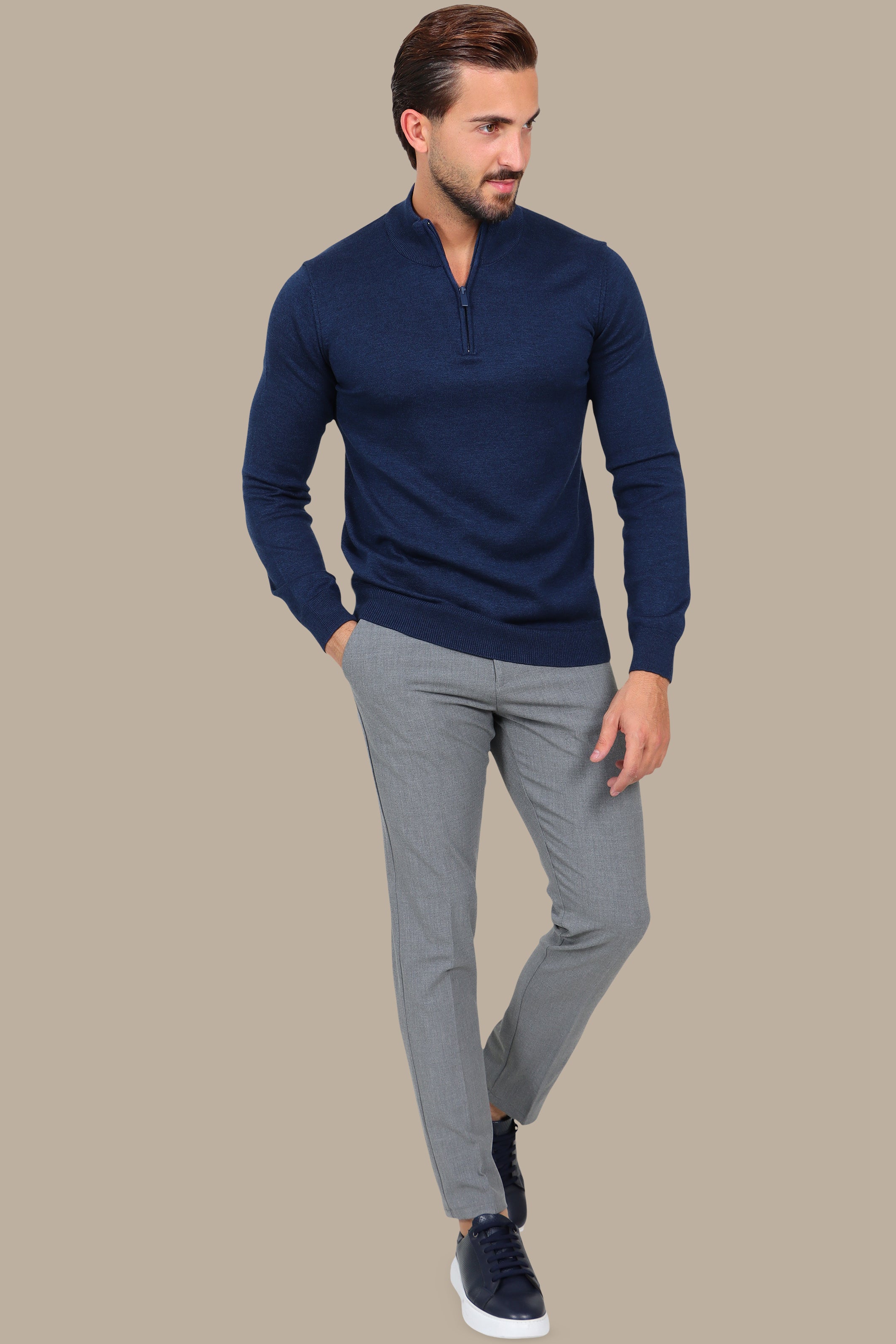 Navy Cotton Half-Zip Sweater