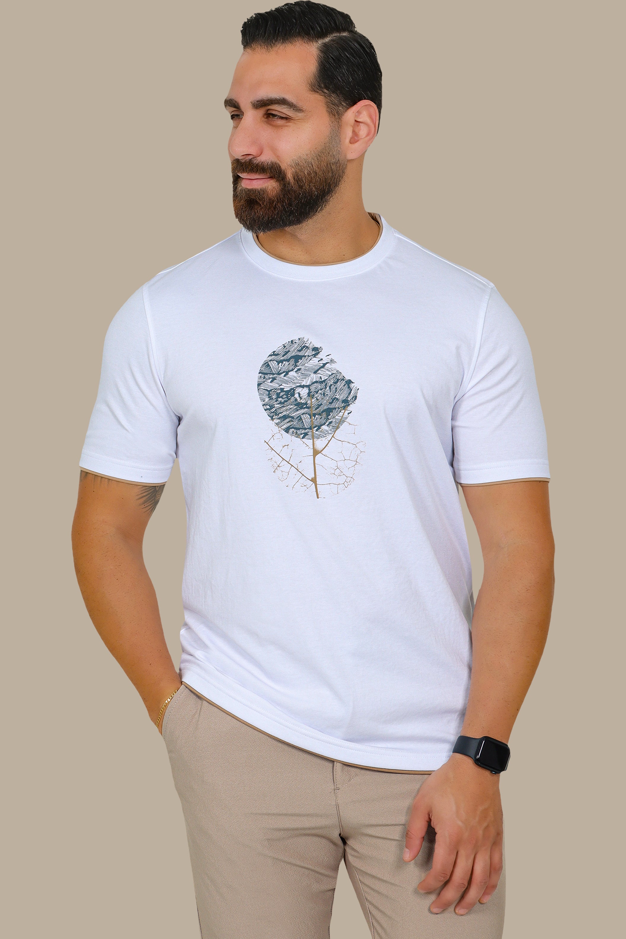 Double Collar T-Shirt with Circles Print – White