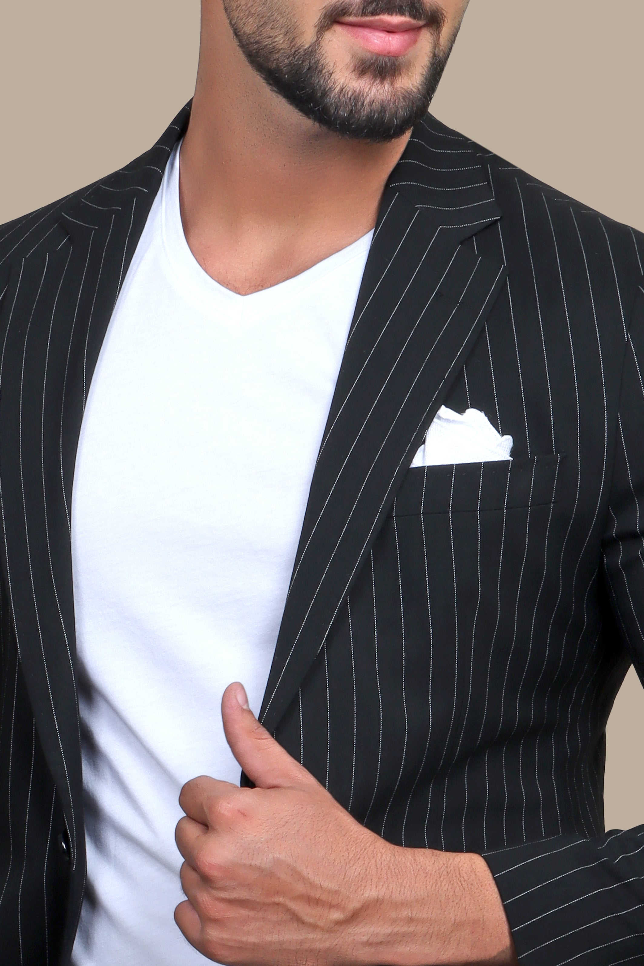 Travel Suit Pinstripe Notch Lapel