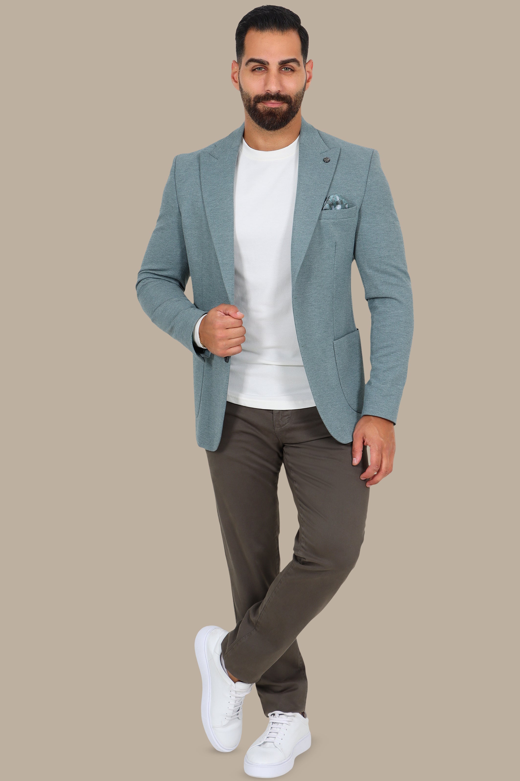 Peak Lapel Piquet Blazer in Light Green