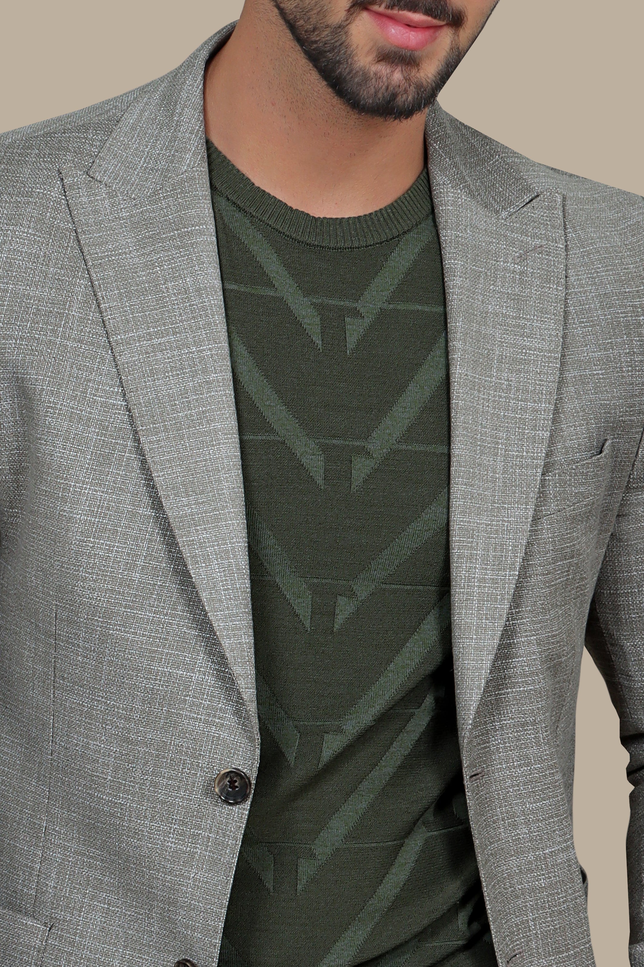 Olive Cotton Fil-a-Fil Blazer with Peak Lapel