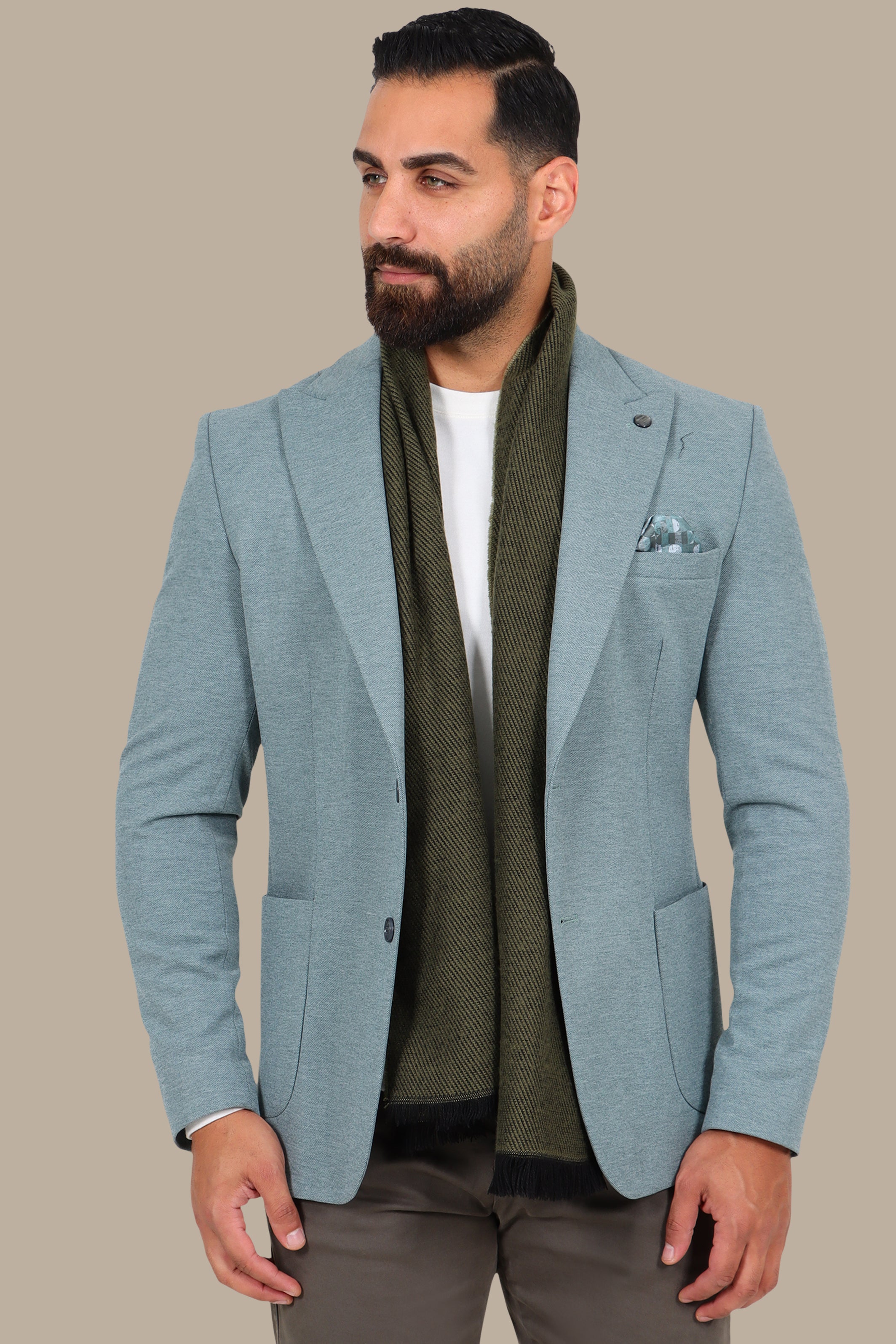 Peak Lapel Piquet Blazer in Light Green