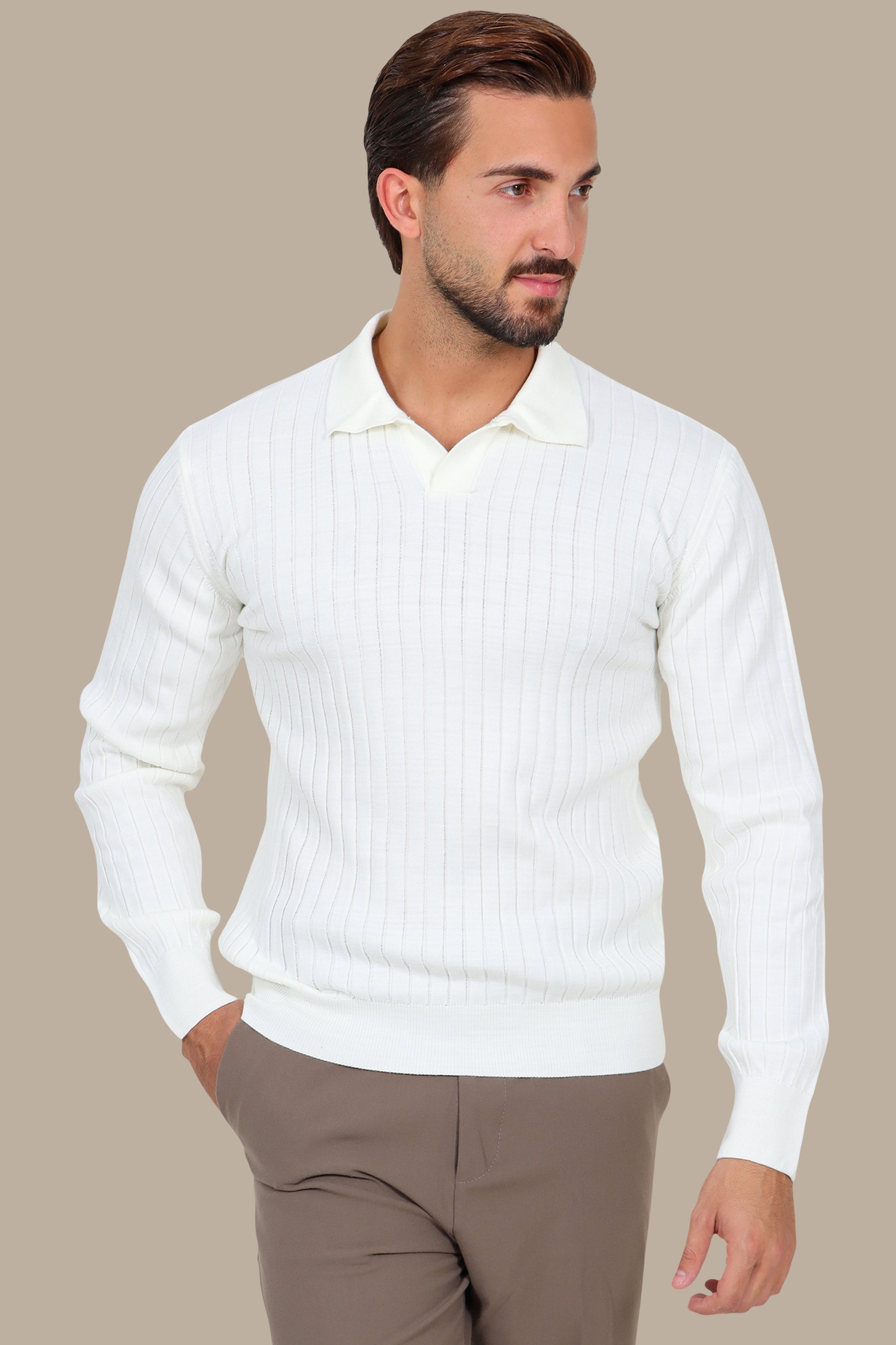 White Polo with Vertical Lines