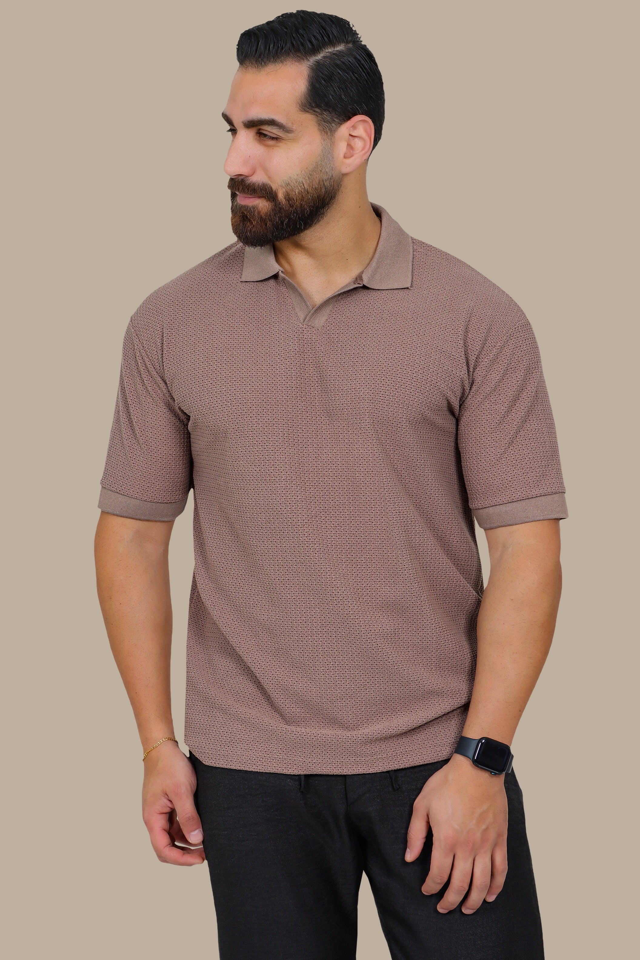 Mocha V-Neck Polo – Breathable Fabric