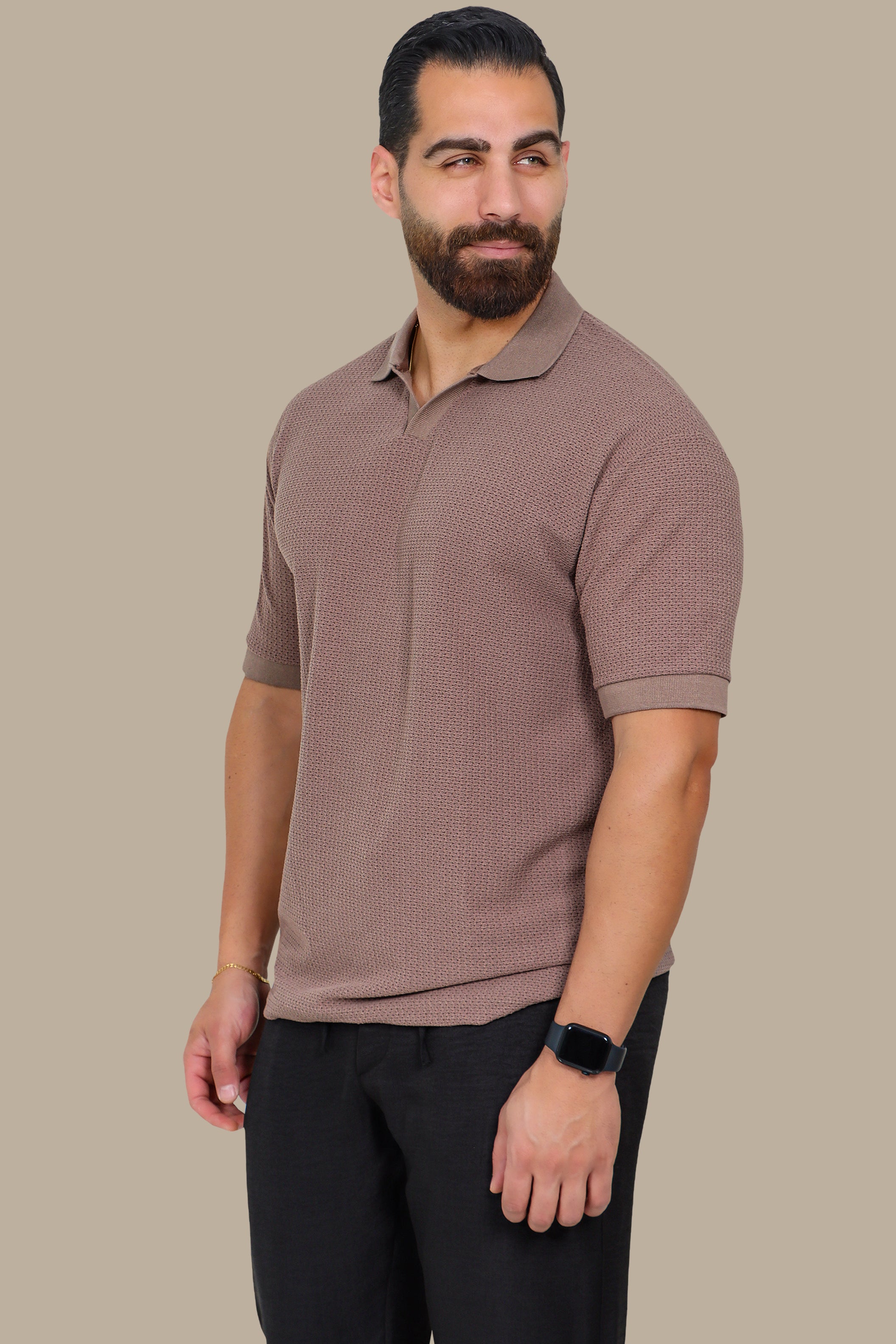 Mocha V-Neck Polo – Breathable Fabric