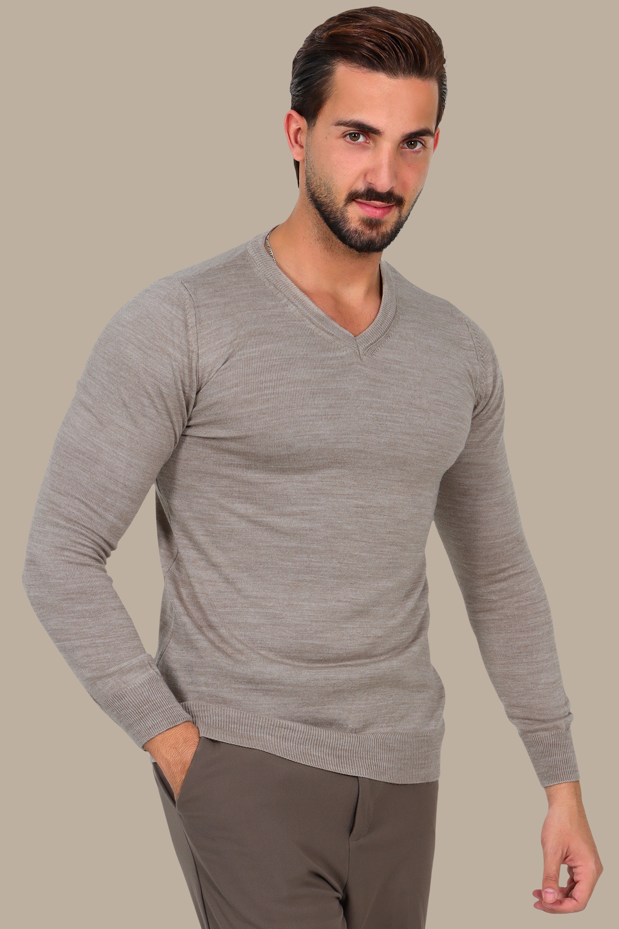 V Neck Sweater Basic Beige