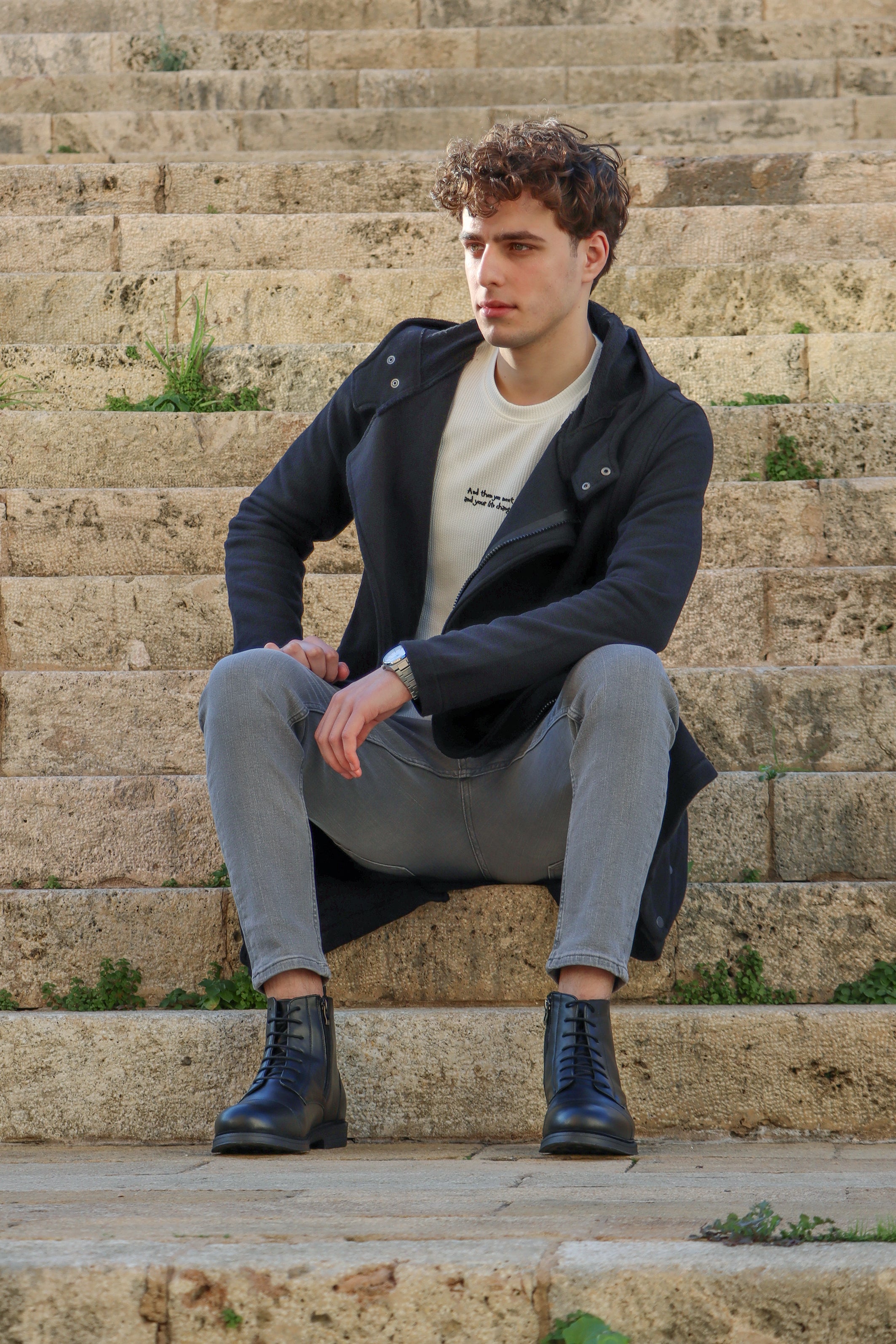 Black Oversized Long Cardigan with Zipper