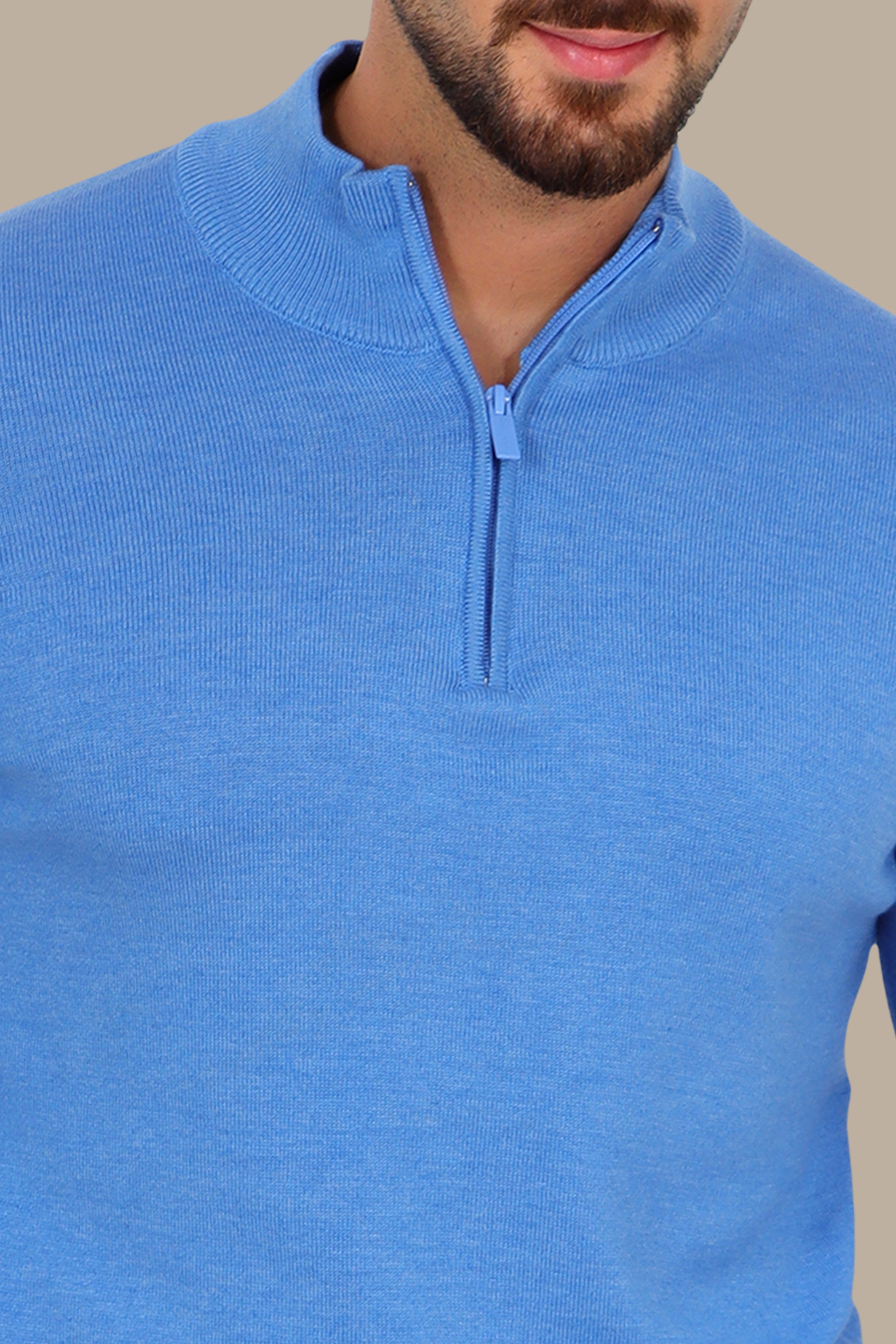 Sweater Half Zipper Cotton | Light Blue