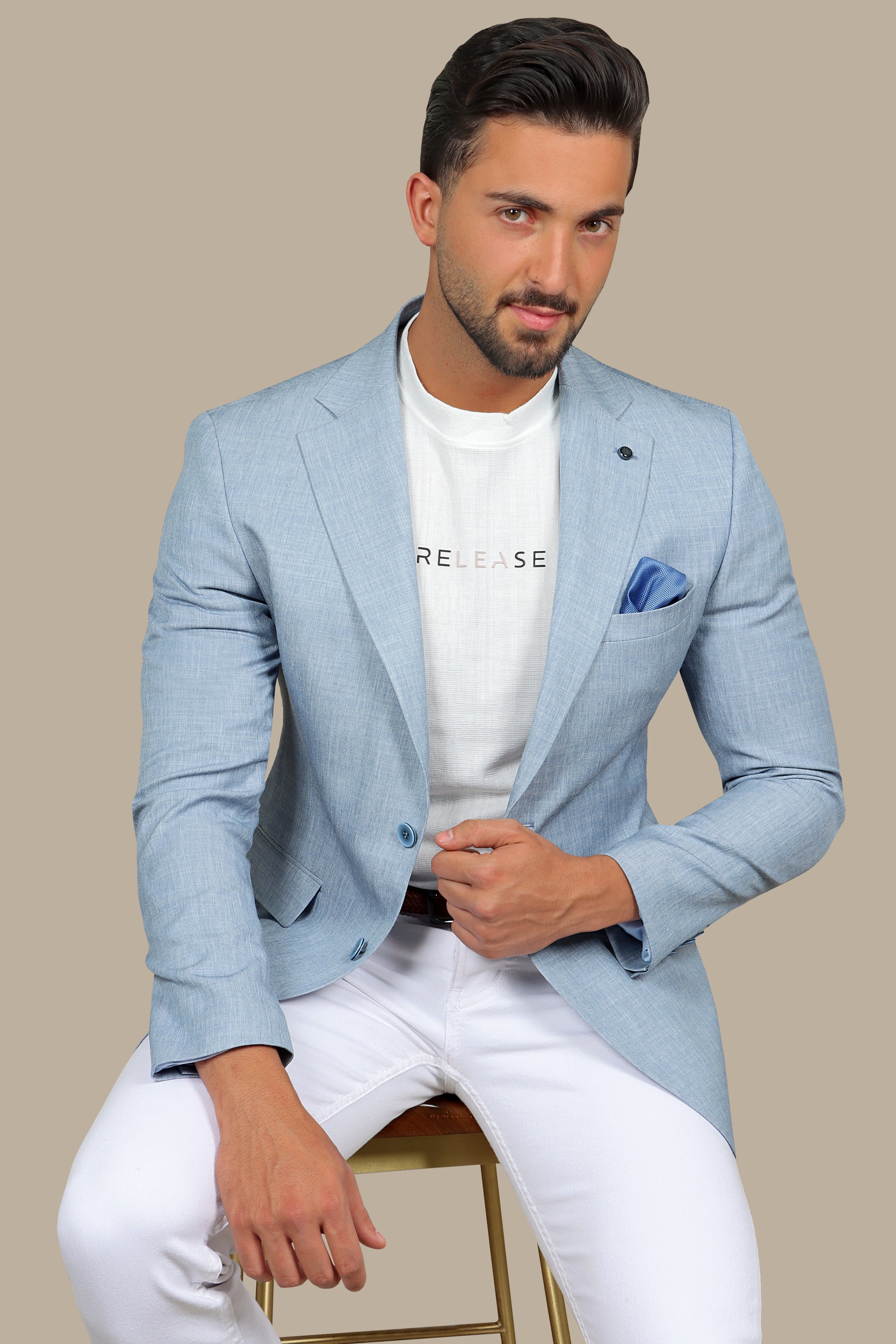 Elegant Light Blue Fila Blazer with Notch Lapel