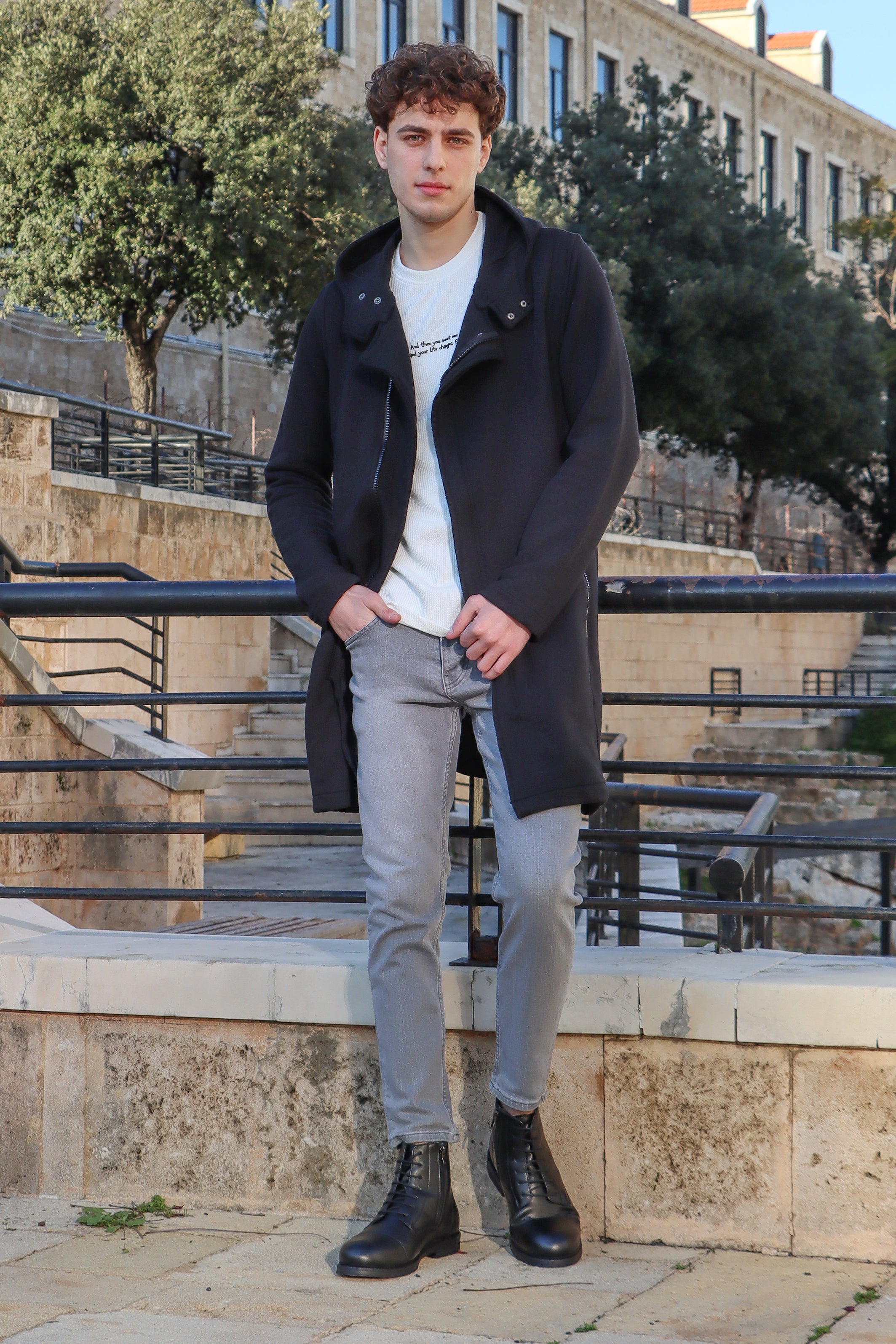 Black Oversized Long Cardigan with Zipper