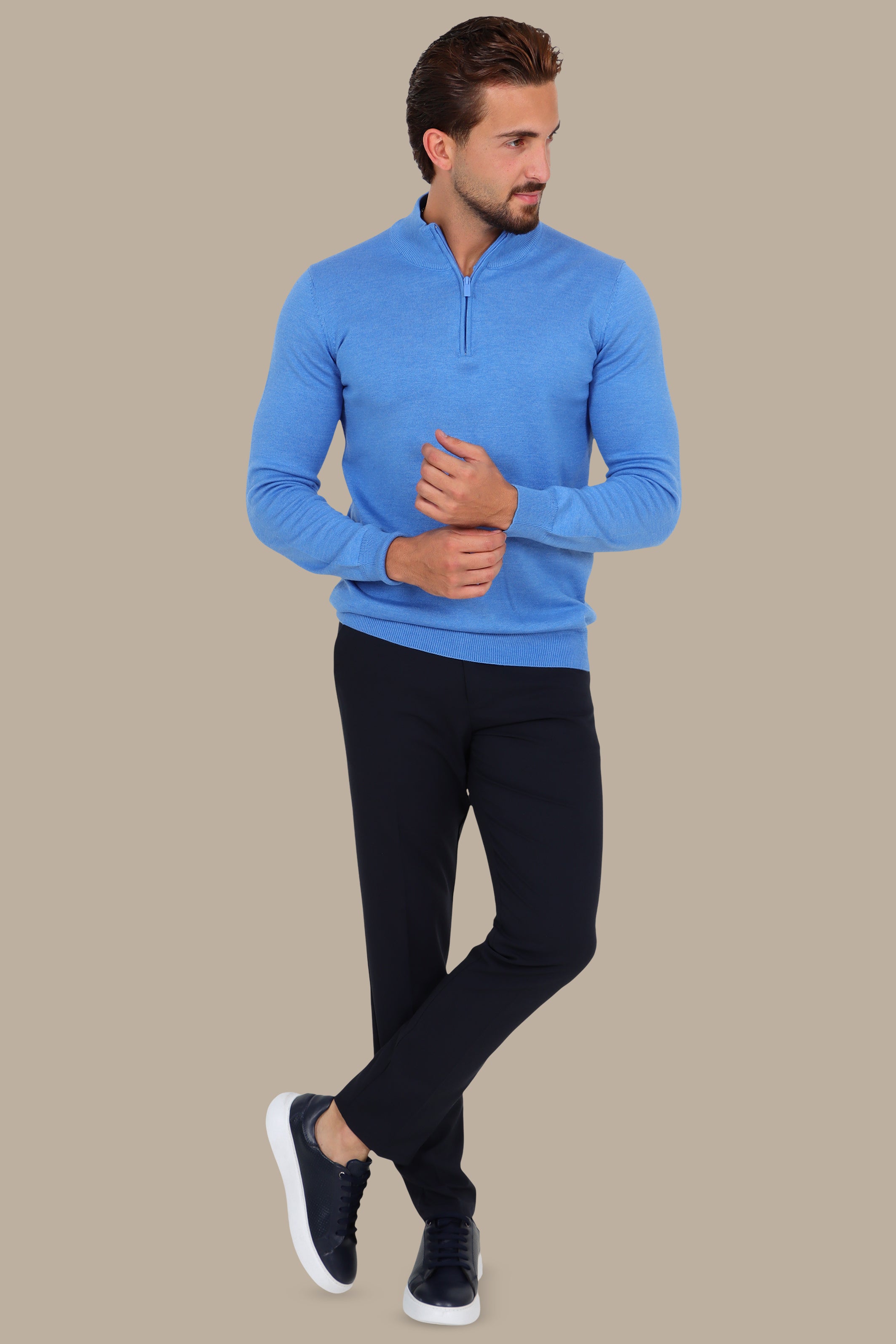 Sweater Half Zipper Cotton | Light Blue