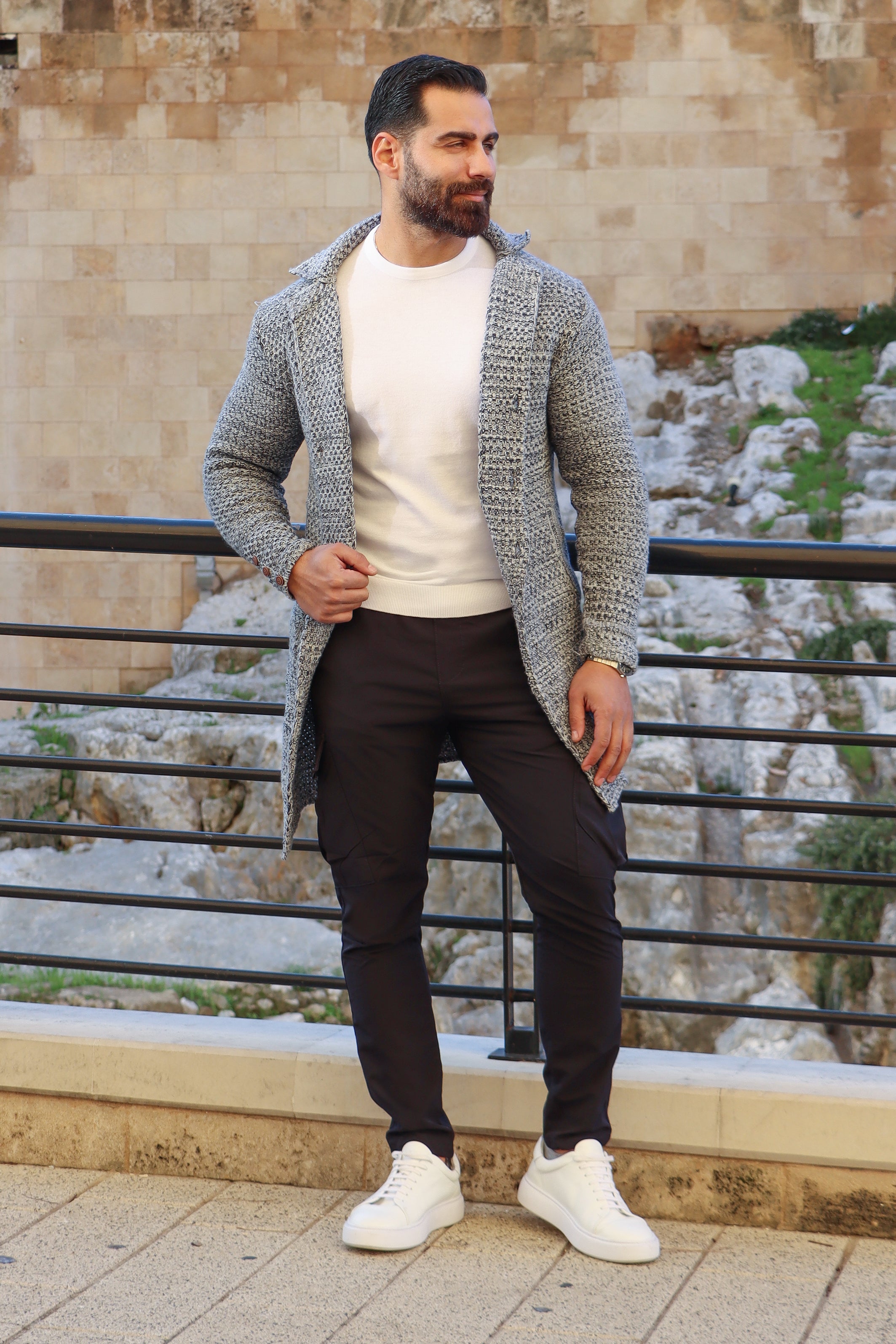 Light Grey Mercerized Mon Long Cardigan