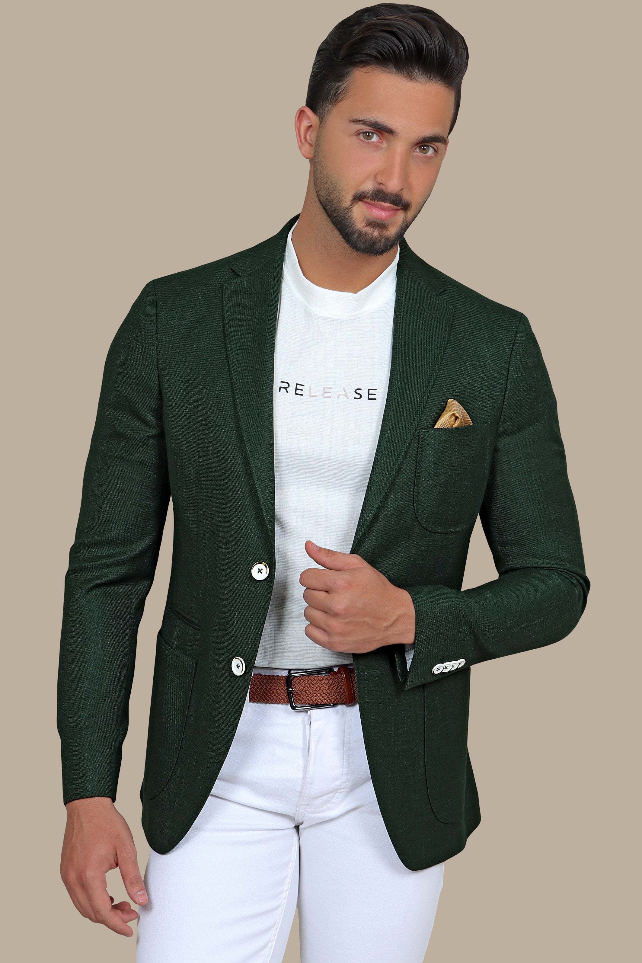 Khaki Structured Blazer with 3 Patch Pocket