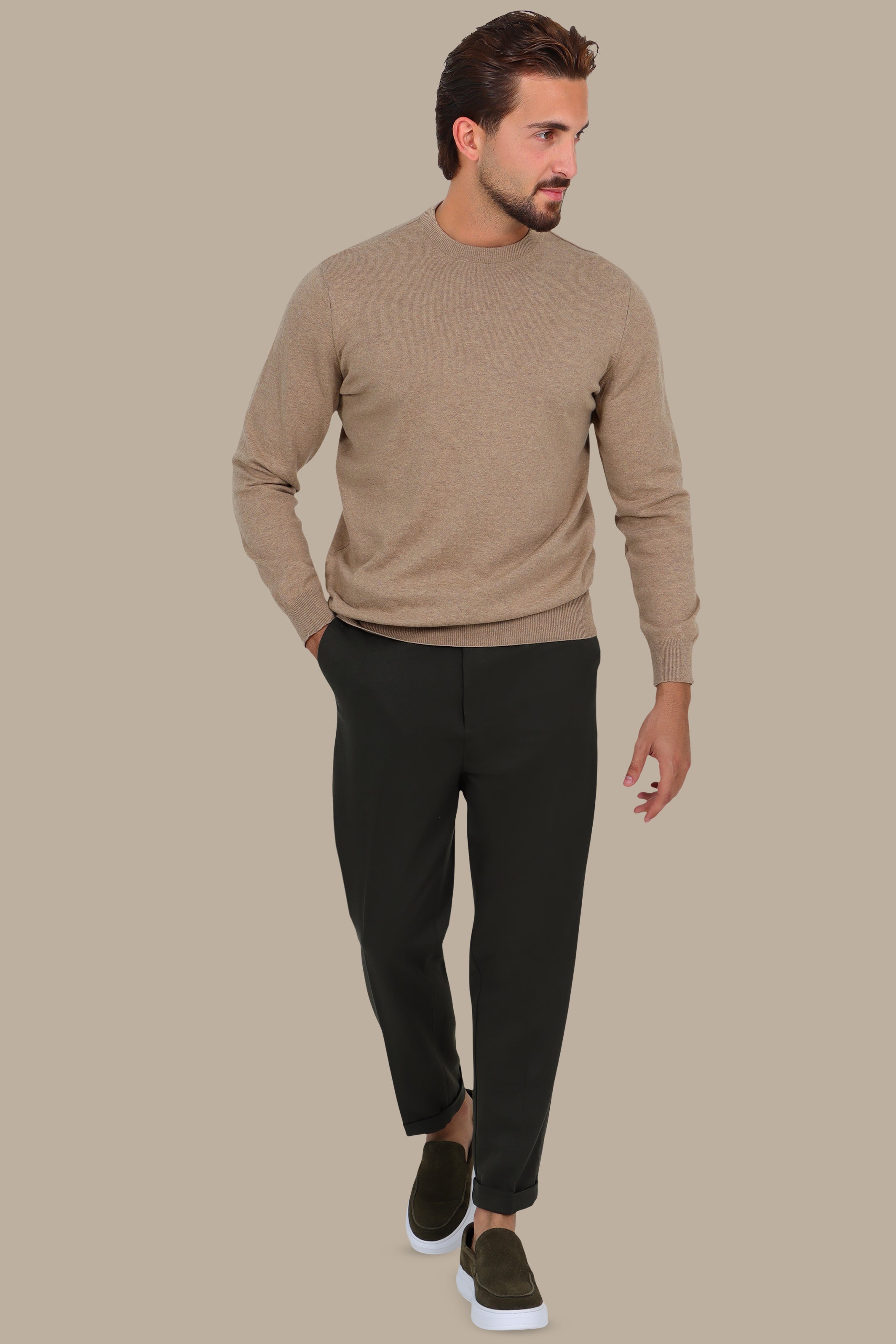 Beige Basic Round Neck Sweater