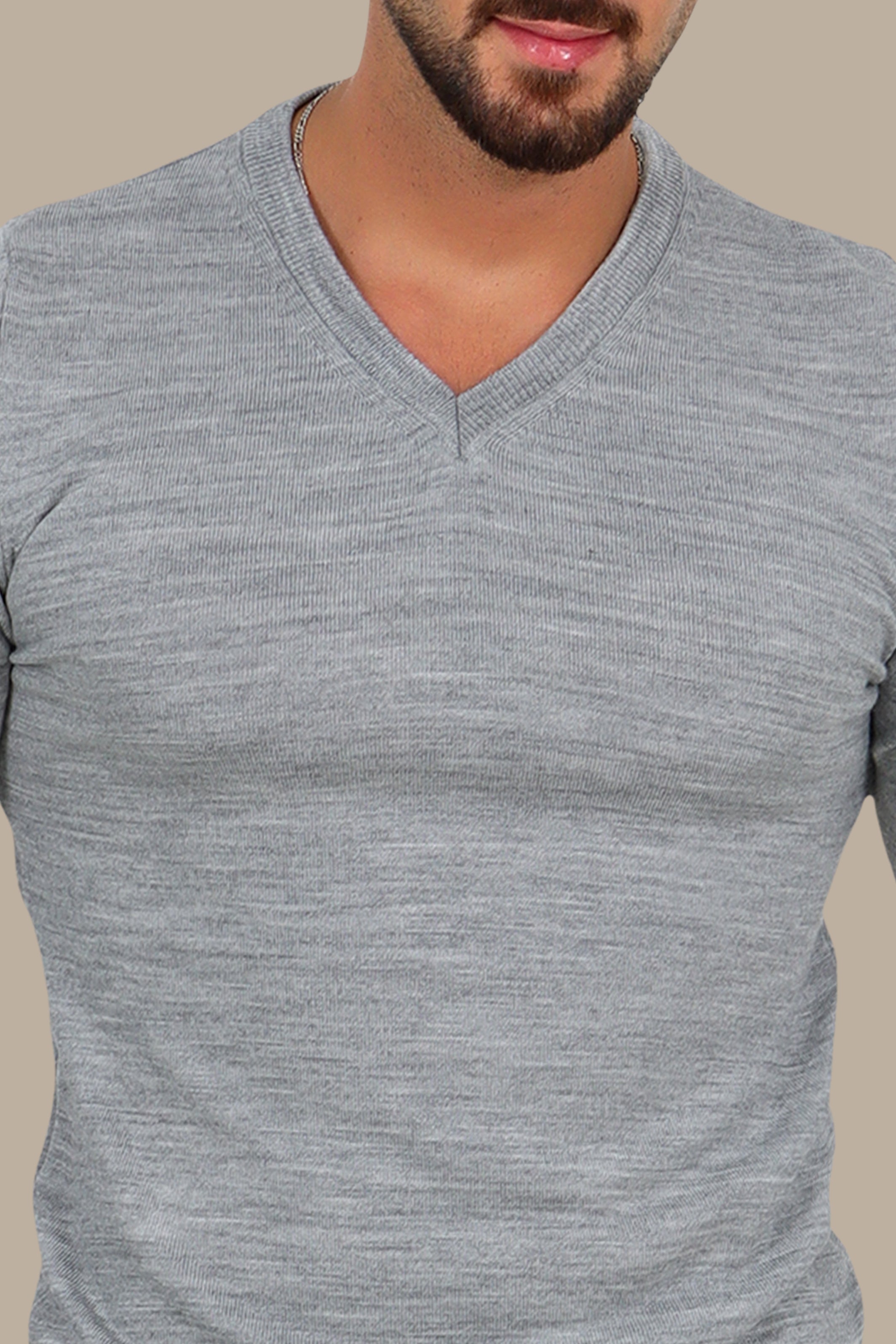 V-Neck Basic Sweater in Light Grey