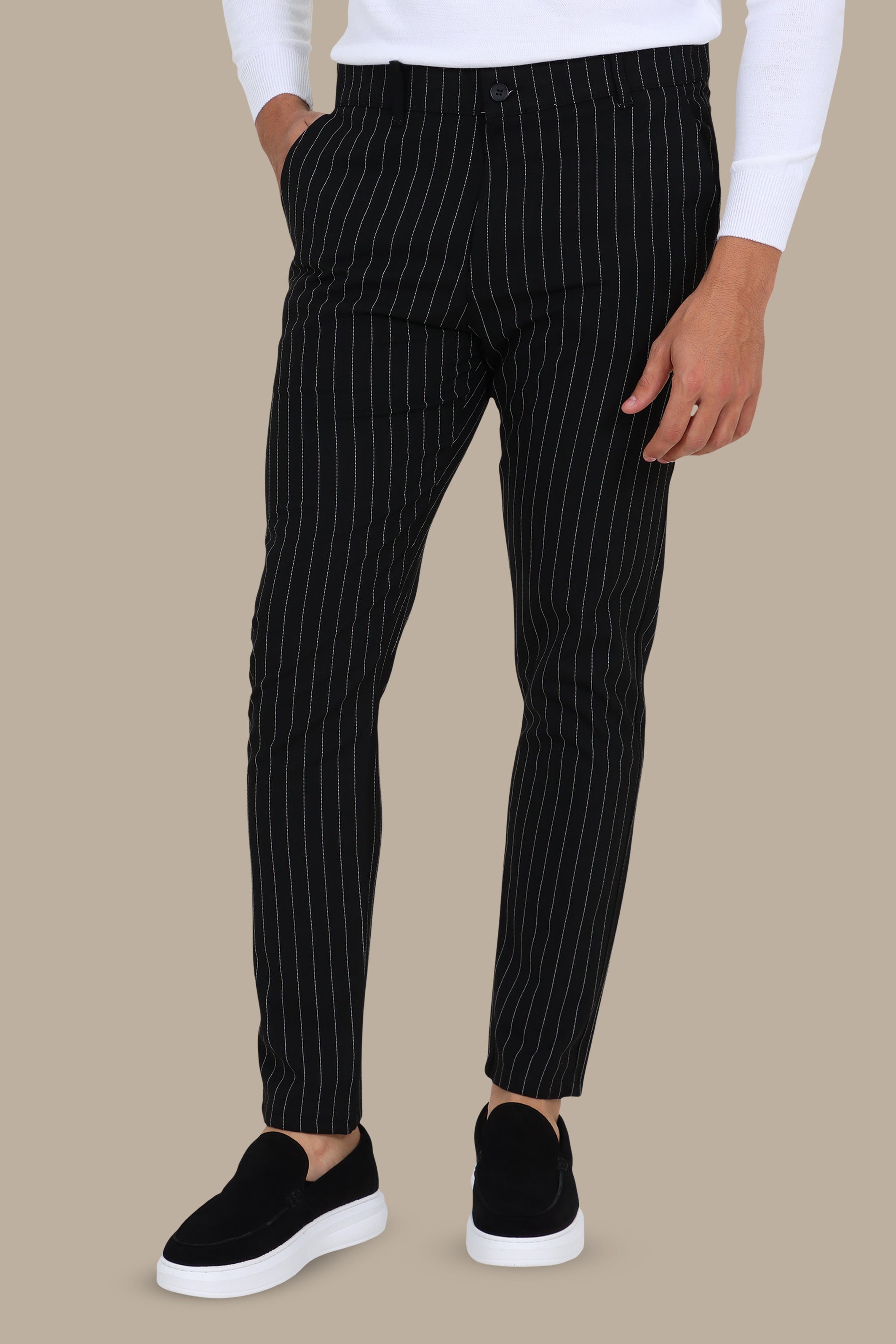 Striped Slim Fit Fashion Trouser in Black