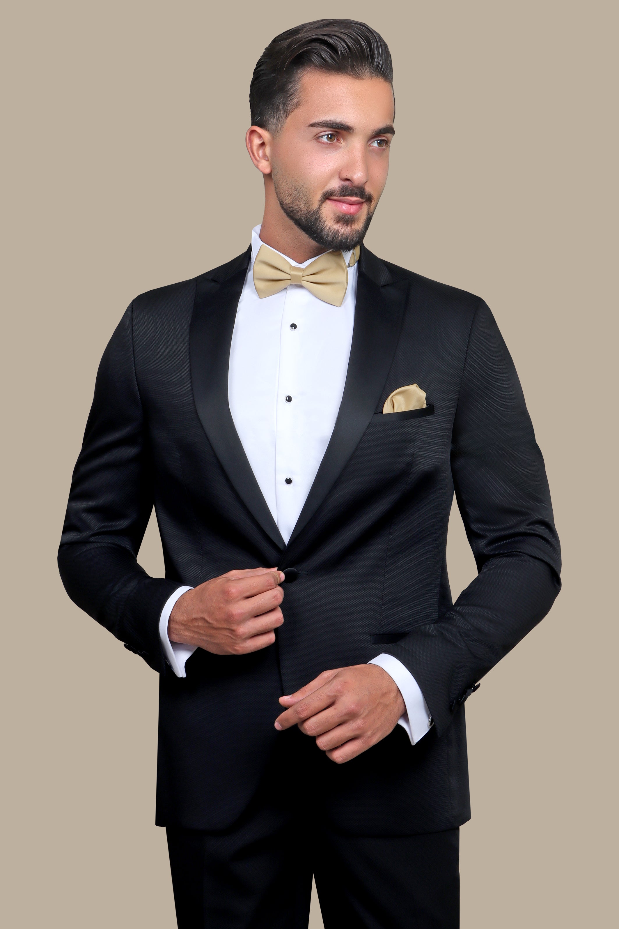 Black Pique Tuxedo with Peak Lapel