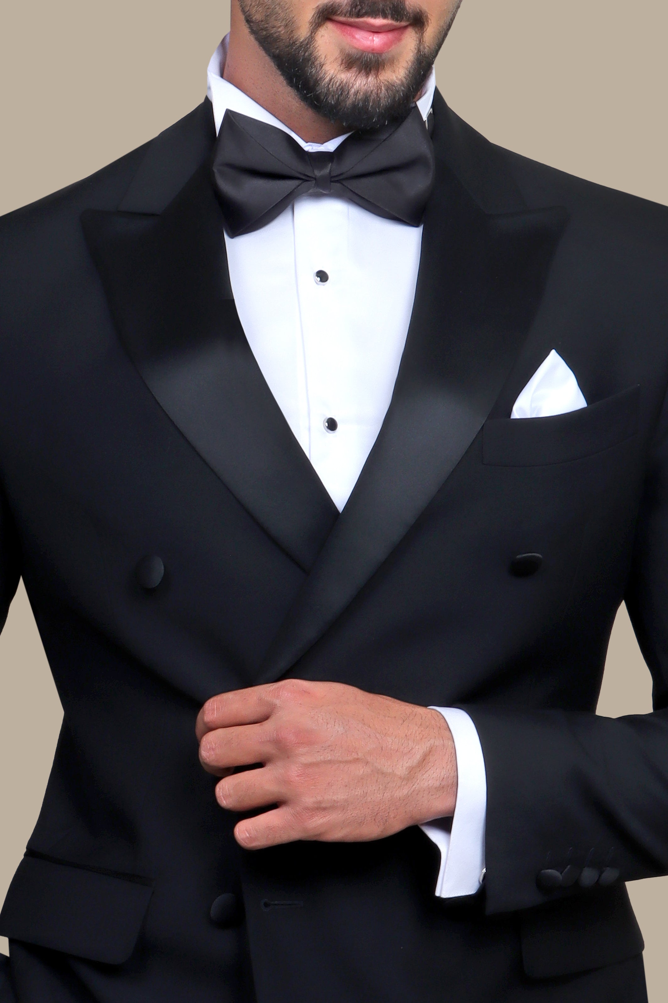 Black Double-Breasted Tuxedo with Peak Lapel