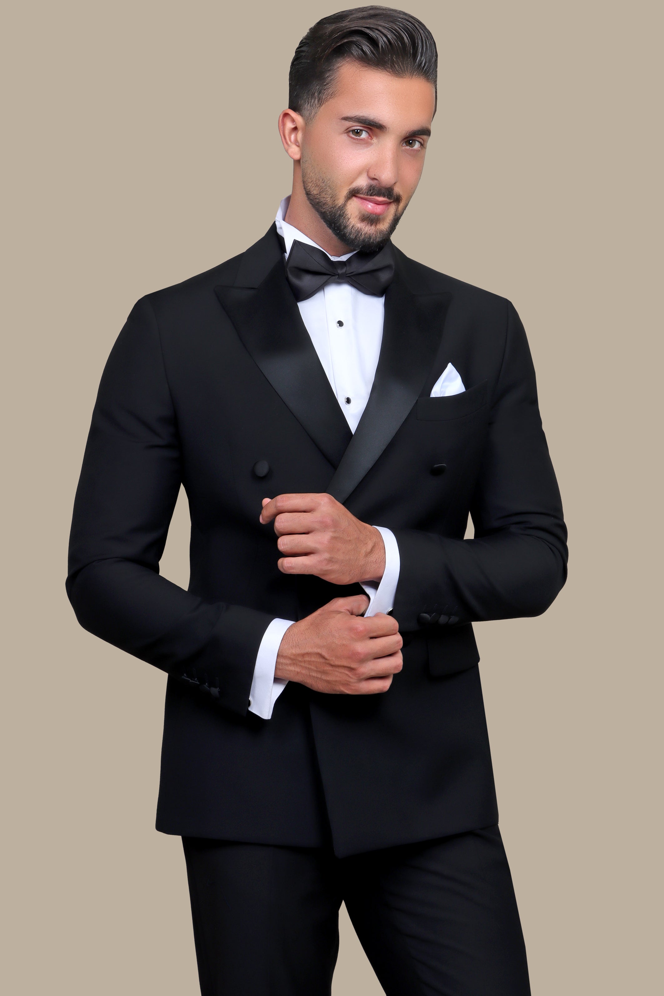 Black Double-Breasted Tuxedo with Peak Lapel