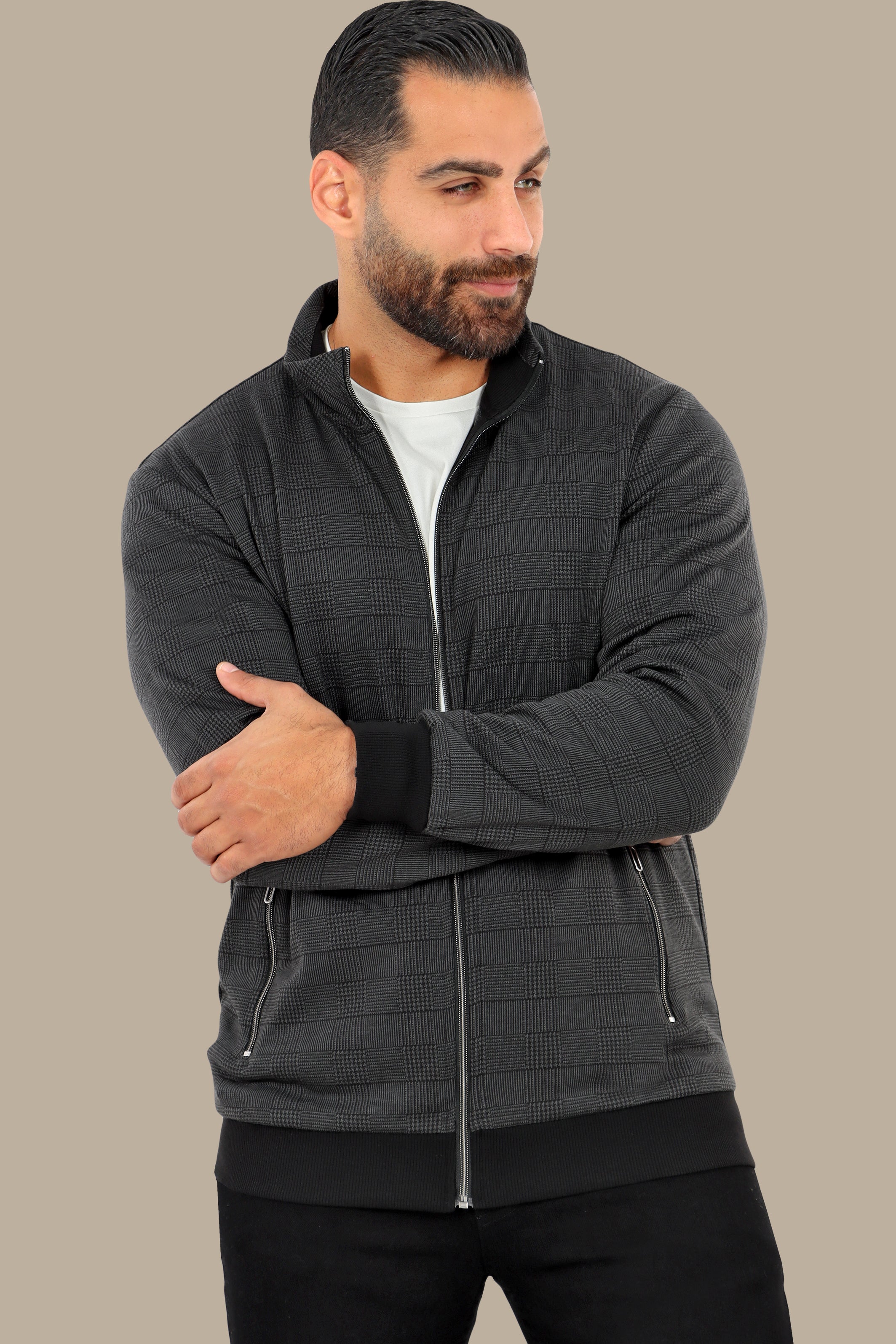 Grey Full-Zip Cardigan Pow Knit