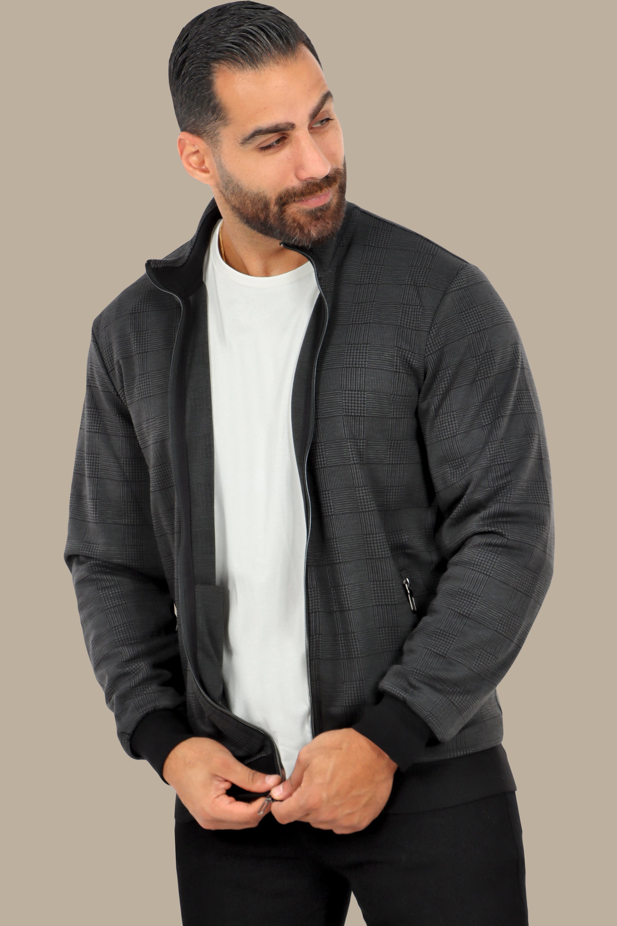 Grey Full-Zip Cardigan Pow Knit