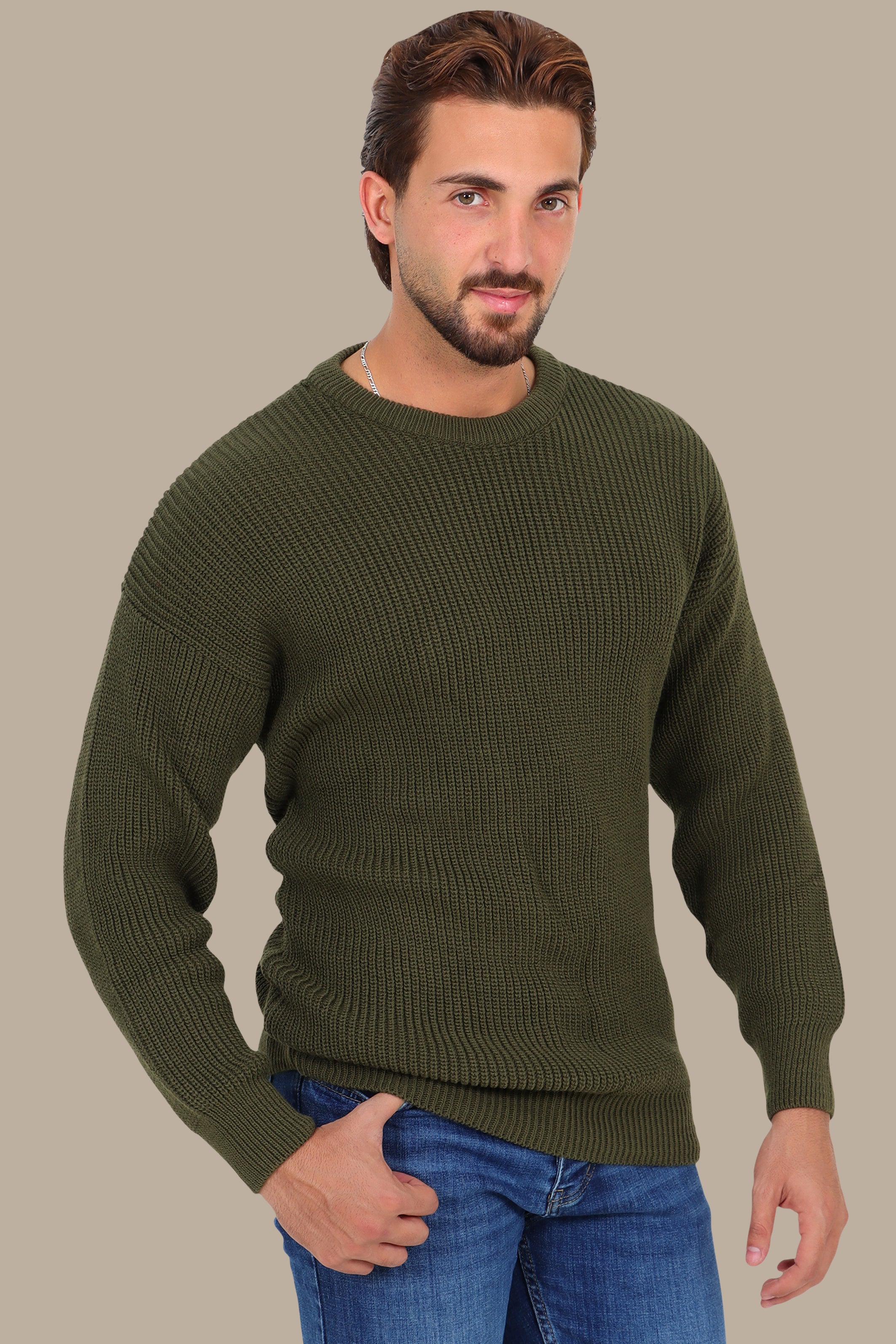 Khaki Mercerized Oversized Sweater