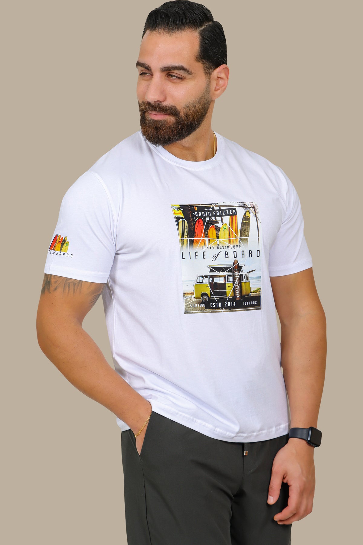 Life on Board Graphic T-Shirt with Surf Van Print