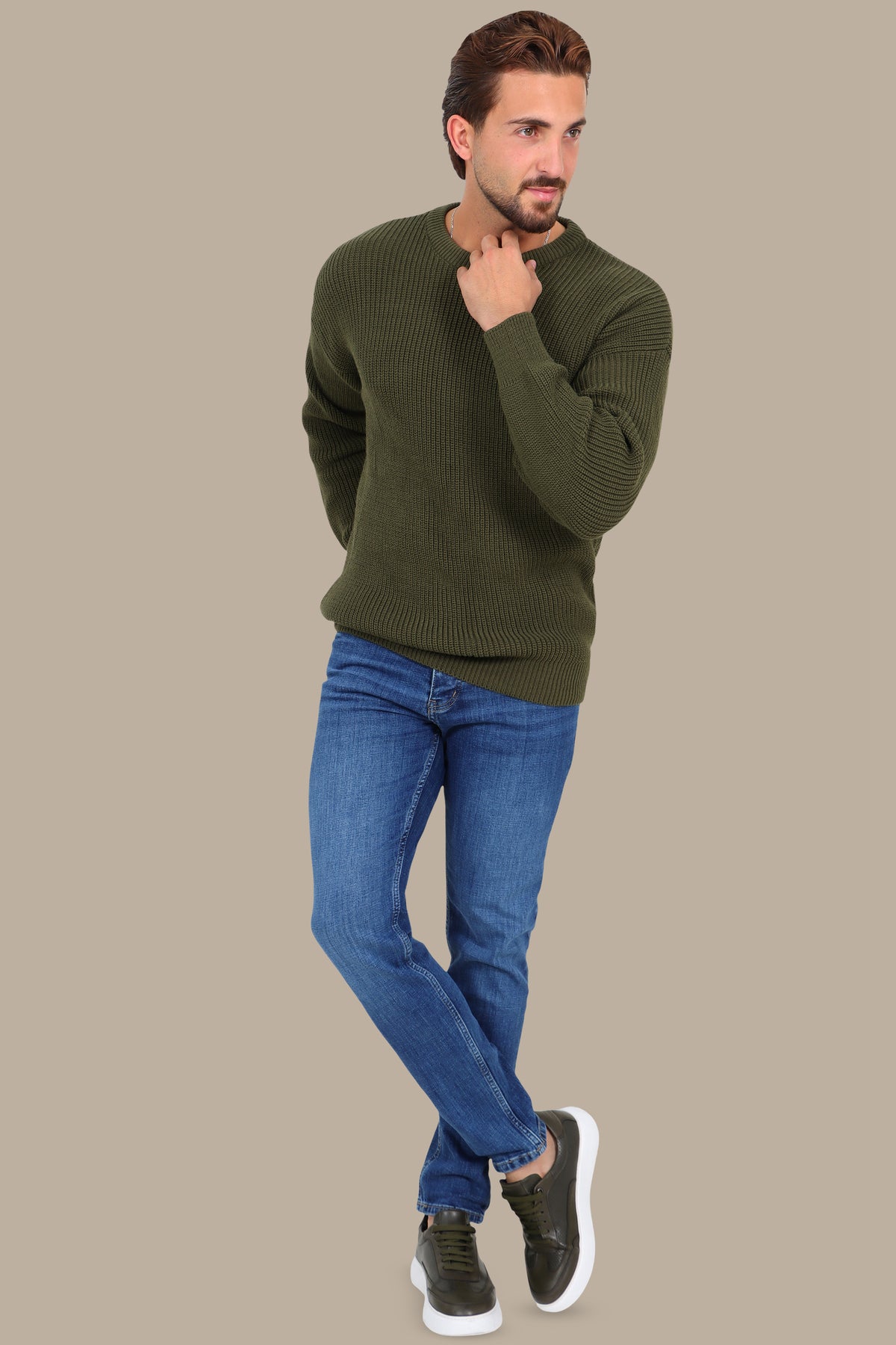 Khaki Mercerized Oversized Sweater