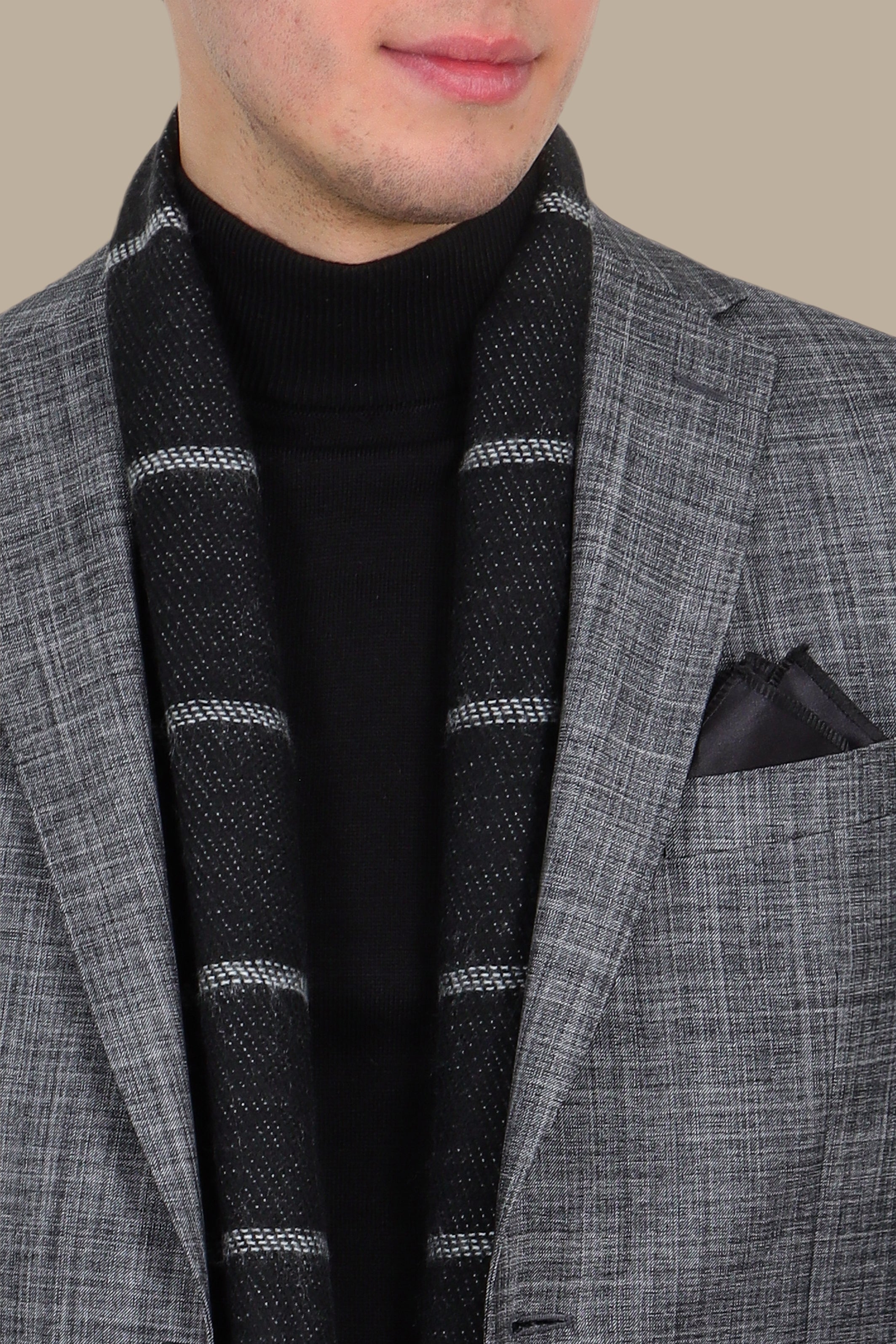 Fil A Fil Suit Notch Lapel 2 Pieces Dark Grey