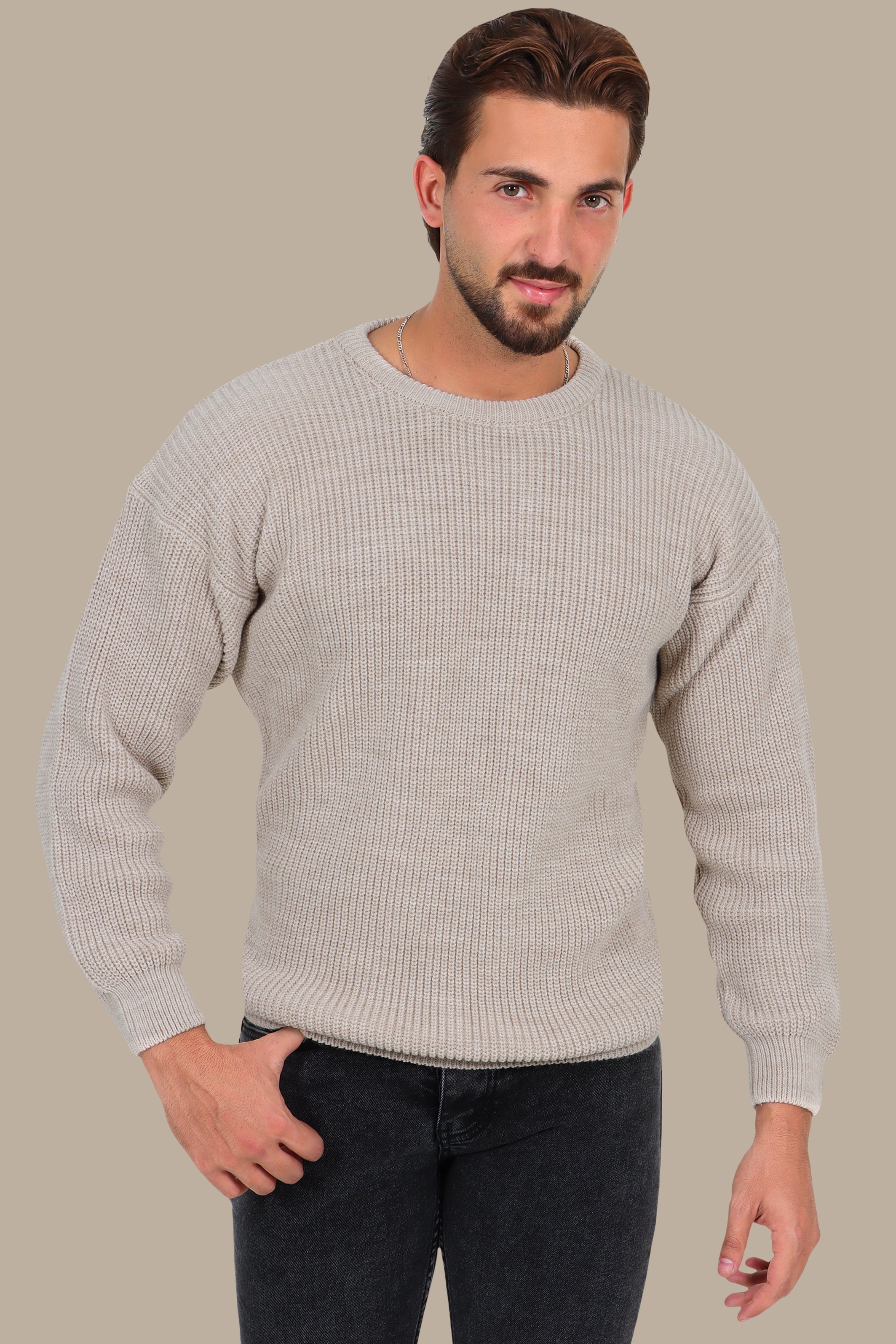 Sweater Thick Mercerized Oversized Plain Beige