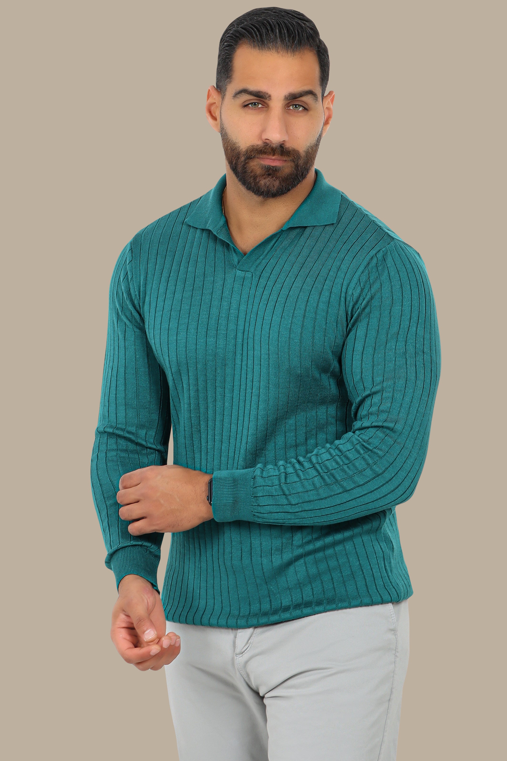 Petrol Basic Polo with Vertical Lines