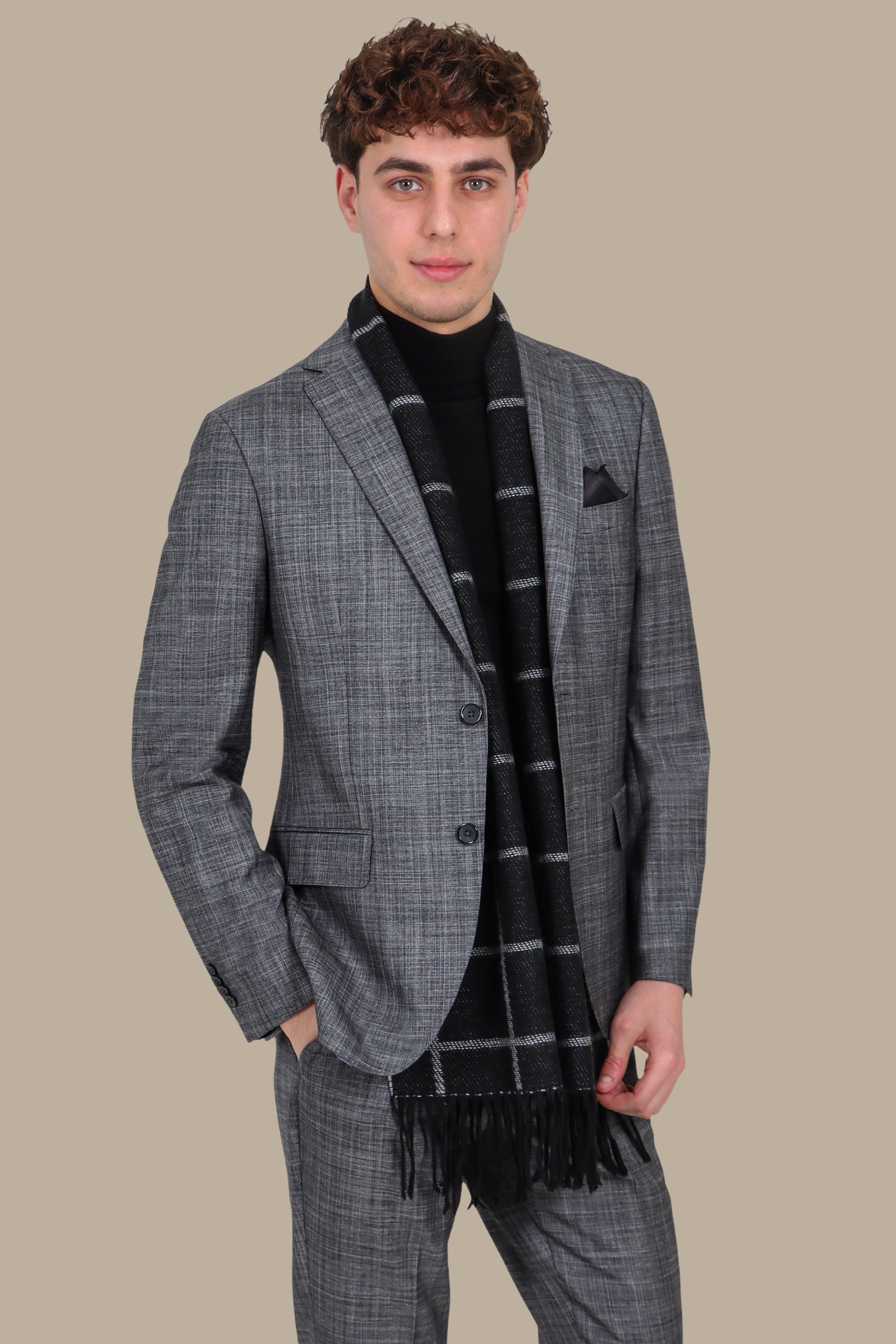 Fil A Fil Suit Notch Lapel 2 Pieces Dark Grey