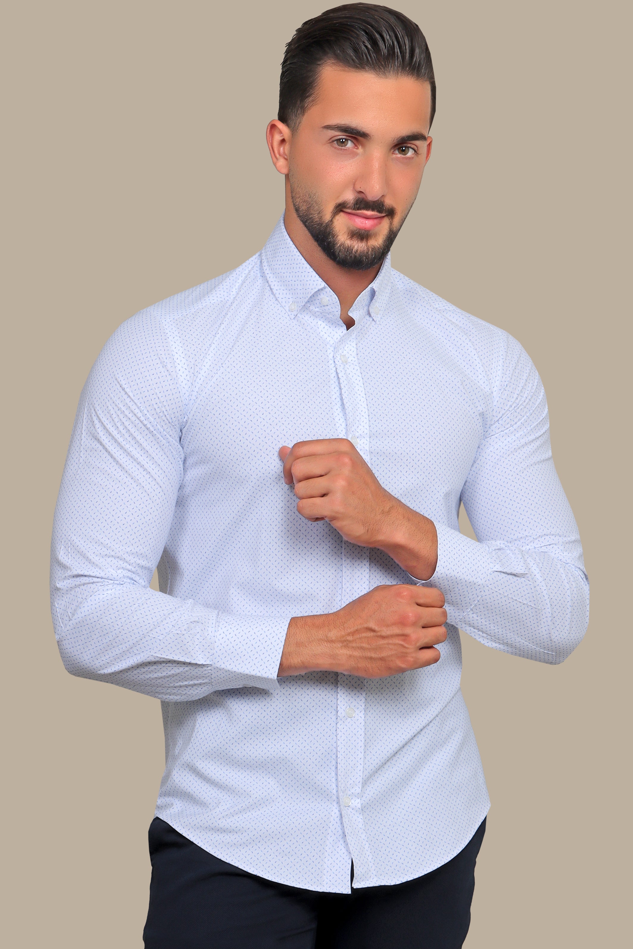 Stylish Blue and White Patterned Lycra Shirt